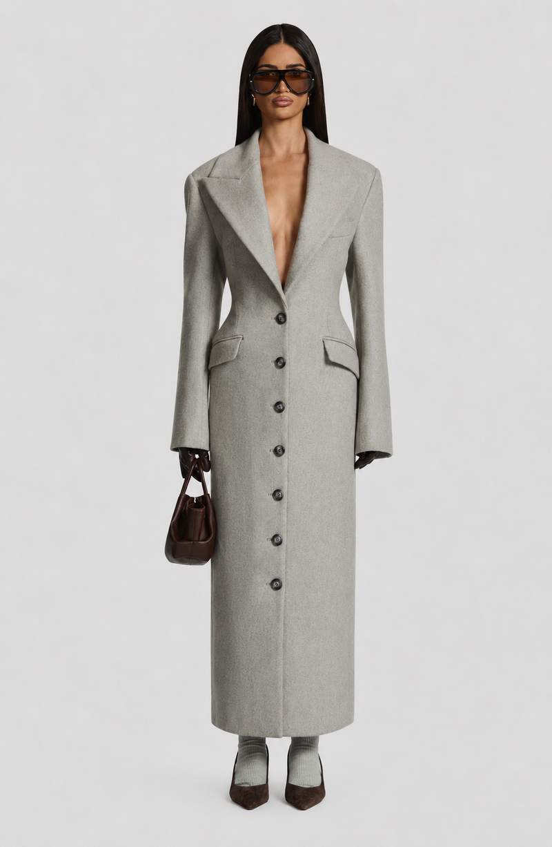 Irene - Cappotto Lungo Sartoriale Grigio Perla