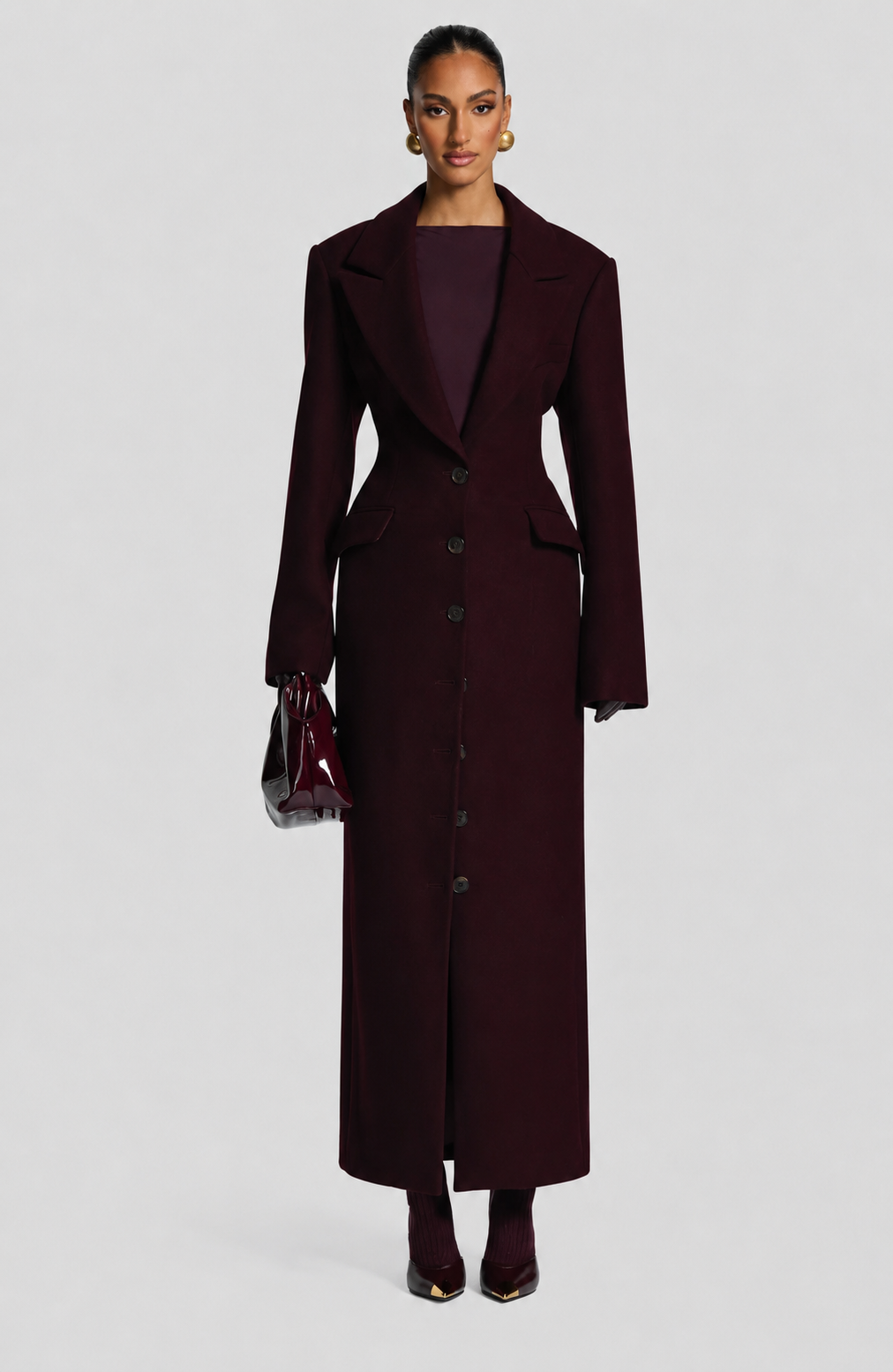 Gloria - Cappotto Lungo Sartoriale Prugna