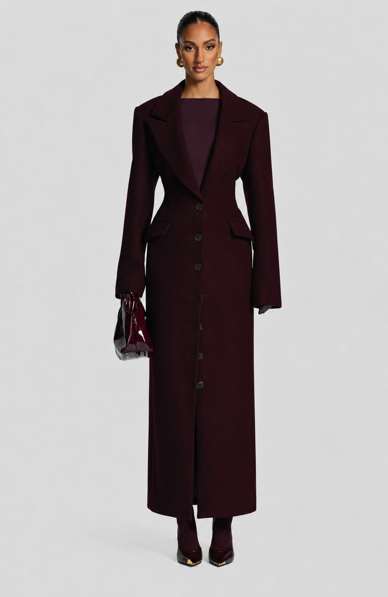Gloria - Cappotto Lungo Sartoriale Prugna