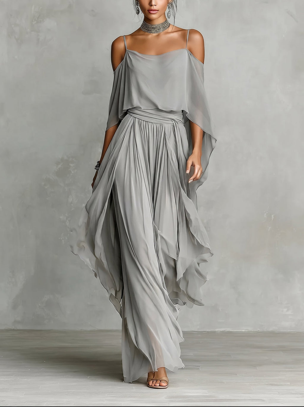 Isabela - Completo da Gala in Chiffon con Scollo Bardot