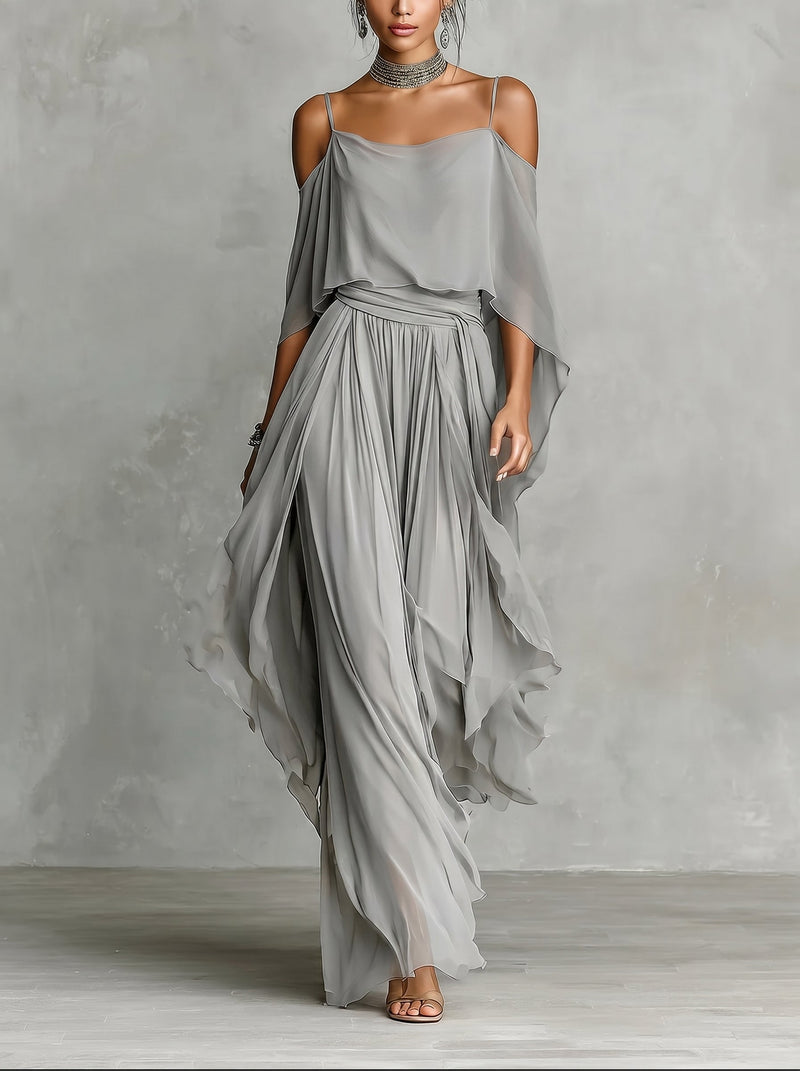 Isabela - Completo da Gala in Chiffon con Scollo Bardot
