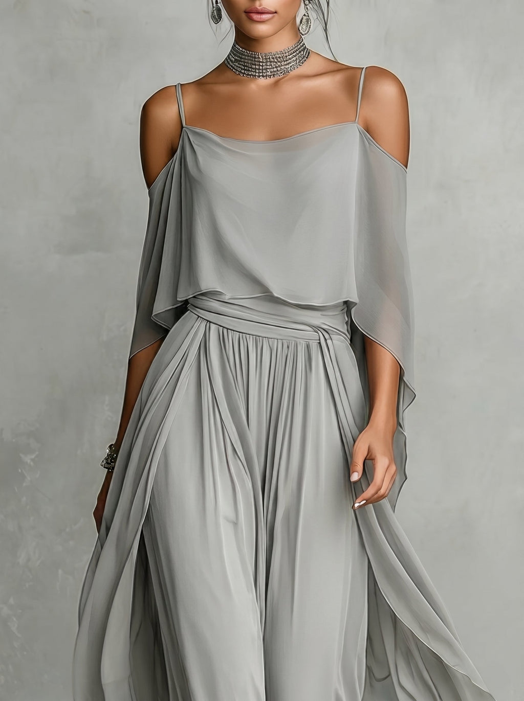 Isabela - Completo da Gala in Chiffon con Scollo Bardot