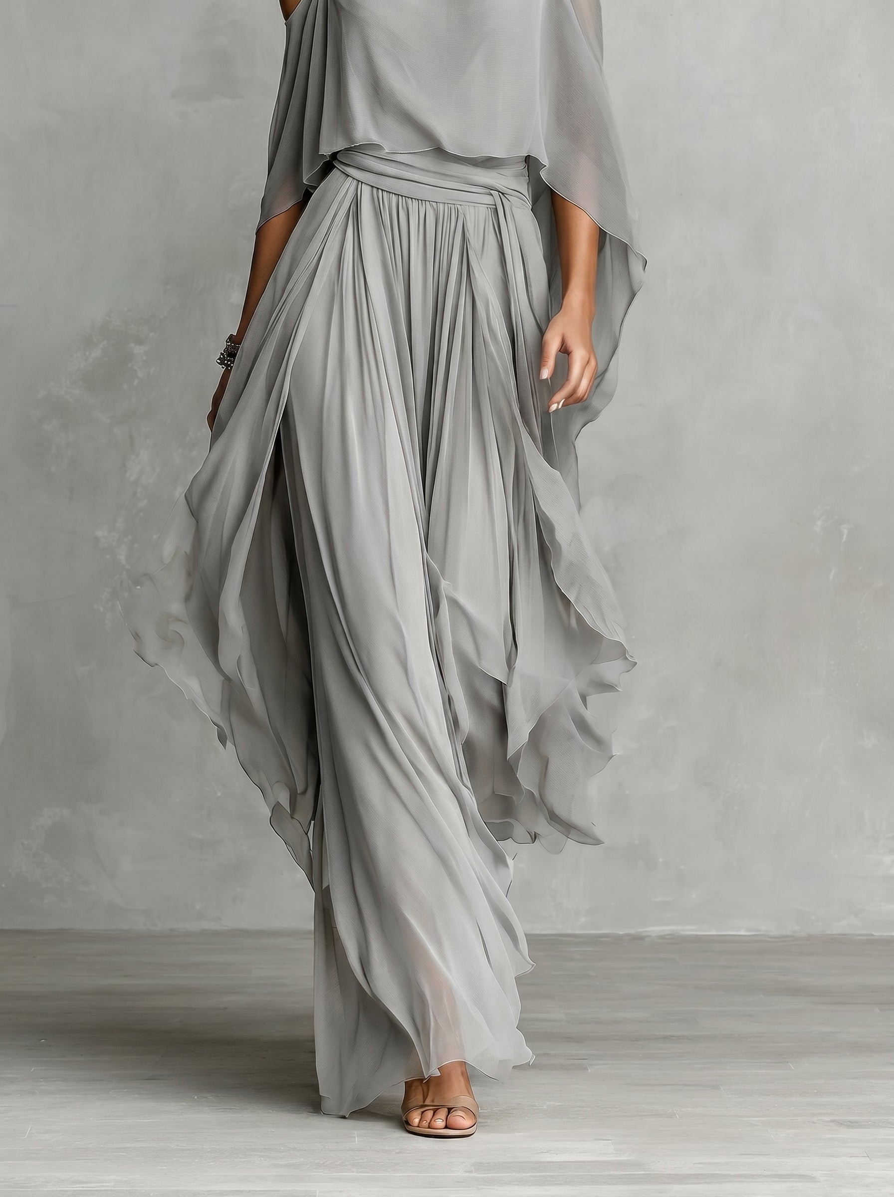Isabela - Completo da Gala in Chiffon con Scollo Bardot