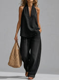 Mediterráneo - Completo Denim con Top Halter e Palazzo