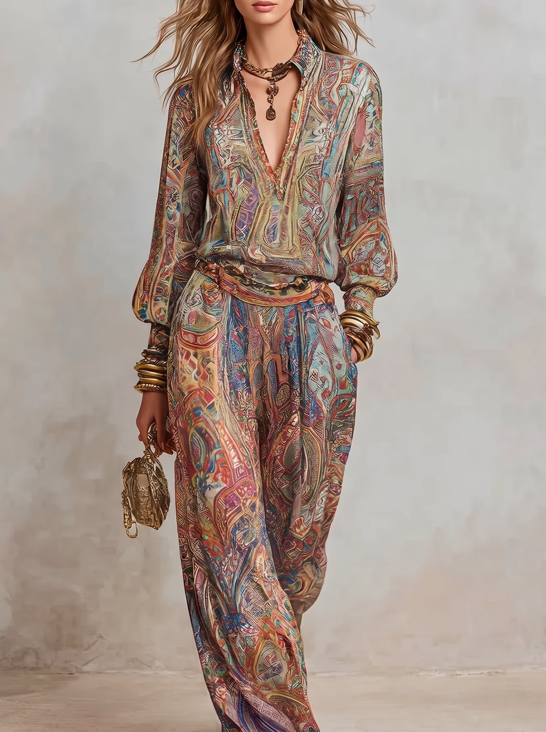 Maya - Completo da Gala in Palazzo con Stampa Paisley