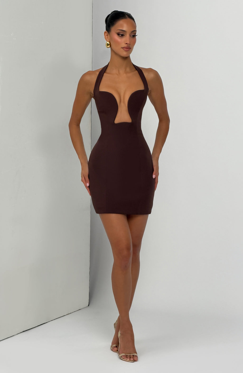 Pilar - Abito Mini Bardot in Crêpe Prugna
