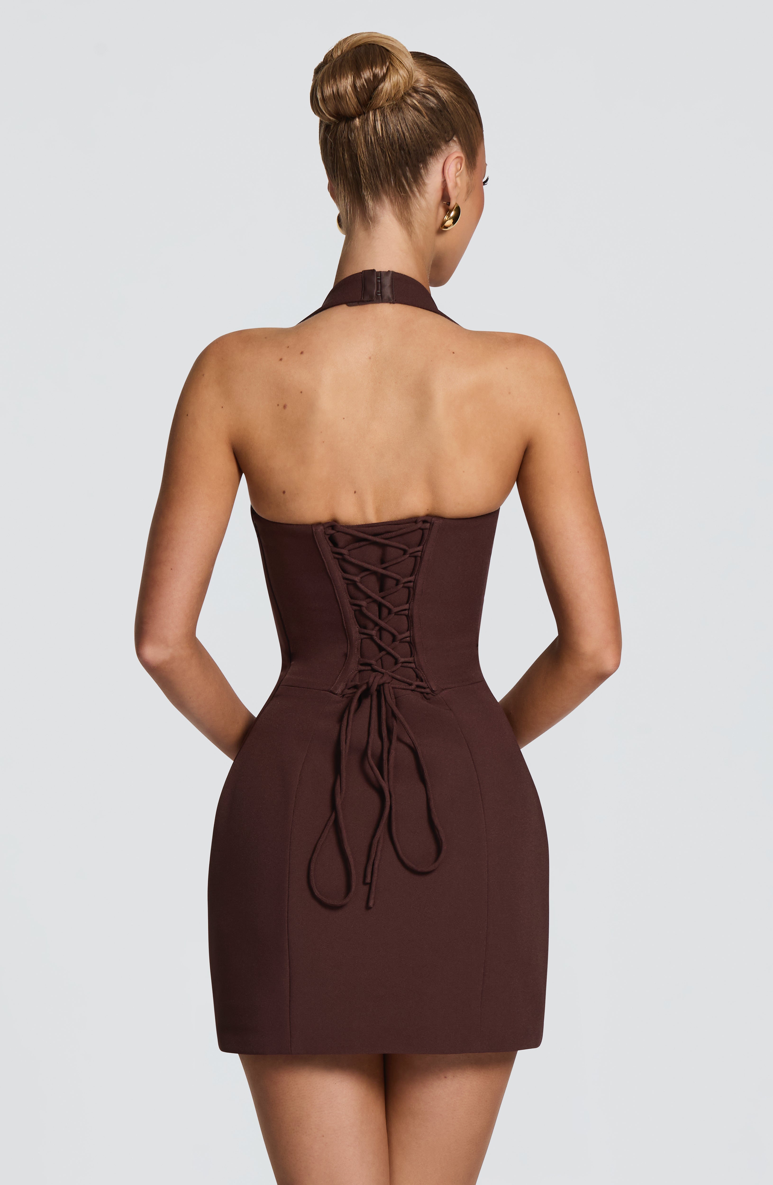 Pilar - Abito Mini Bardot in Crêpe Prugna