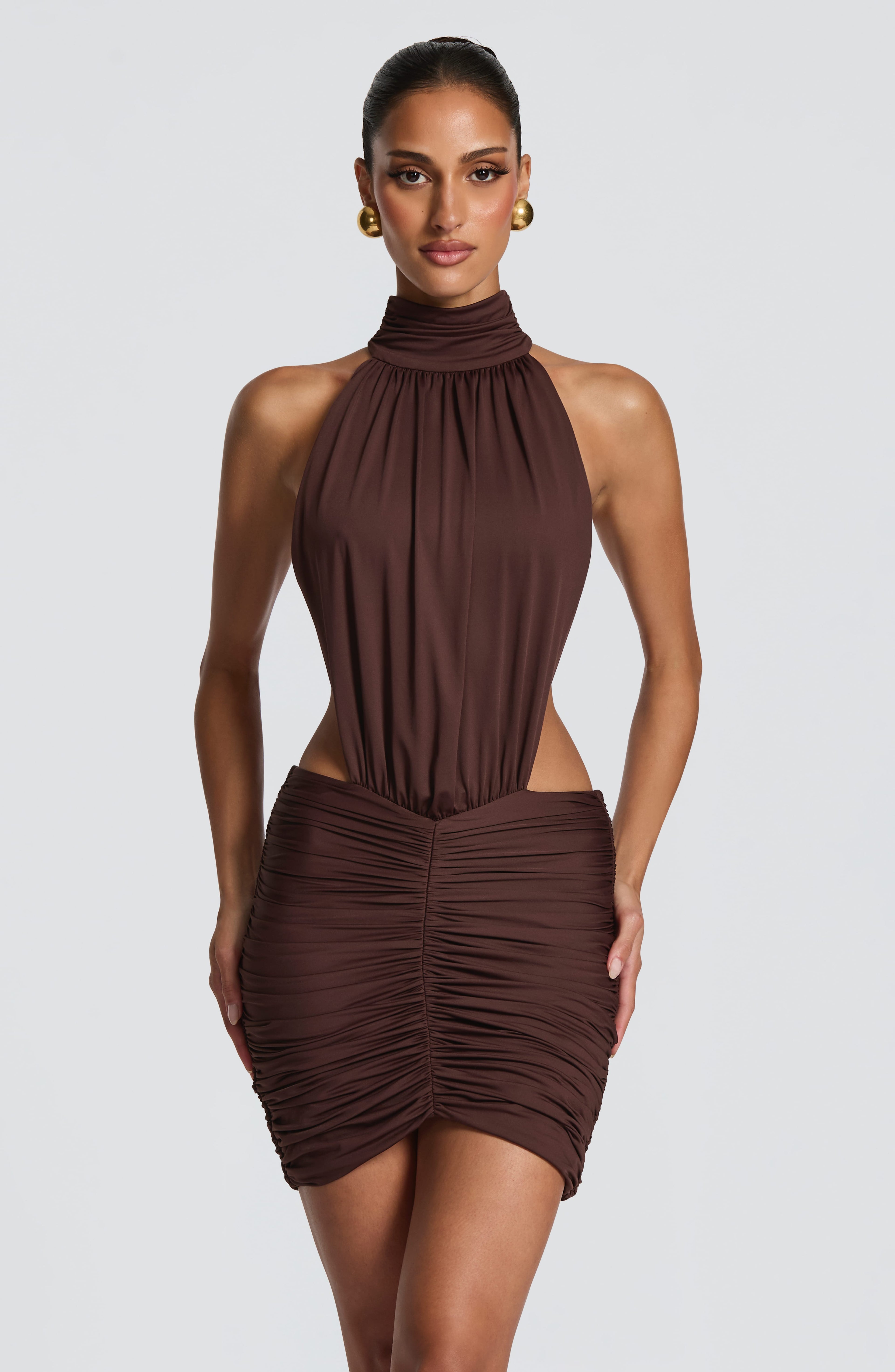 Rocío - Abito Mini Arricciato Strapless Prugna