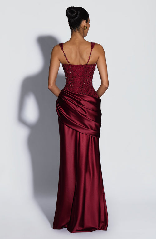 Alejandra - Abito Lungo in Raso Bordeaux