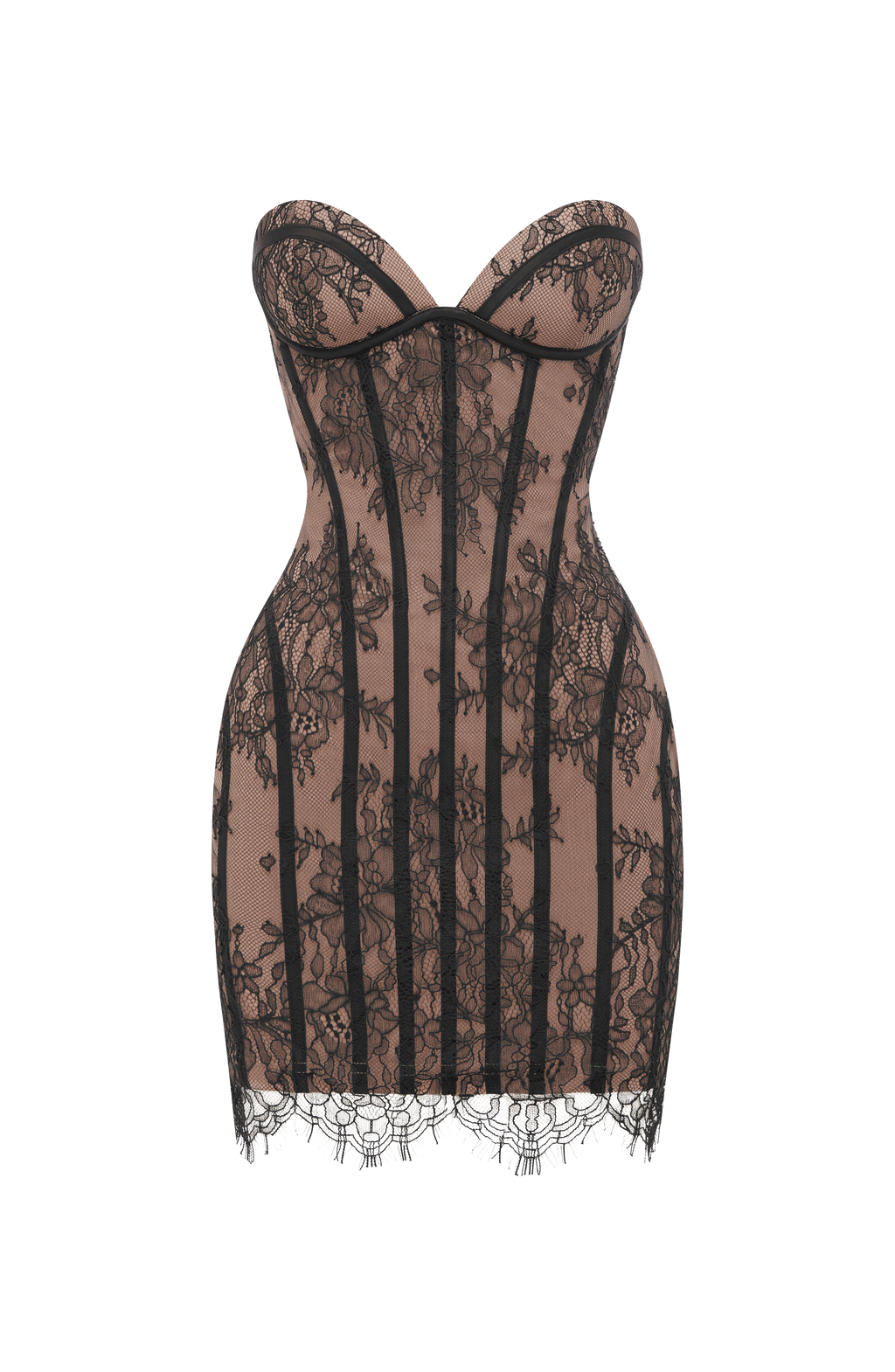 Sian - Abito Mini in Pizzo Floreale Nero