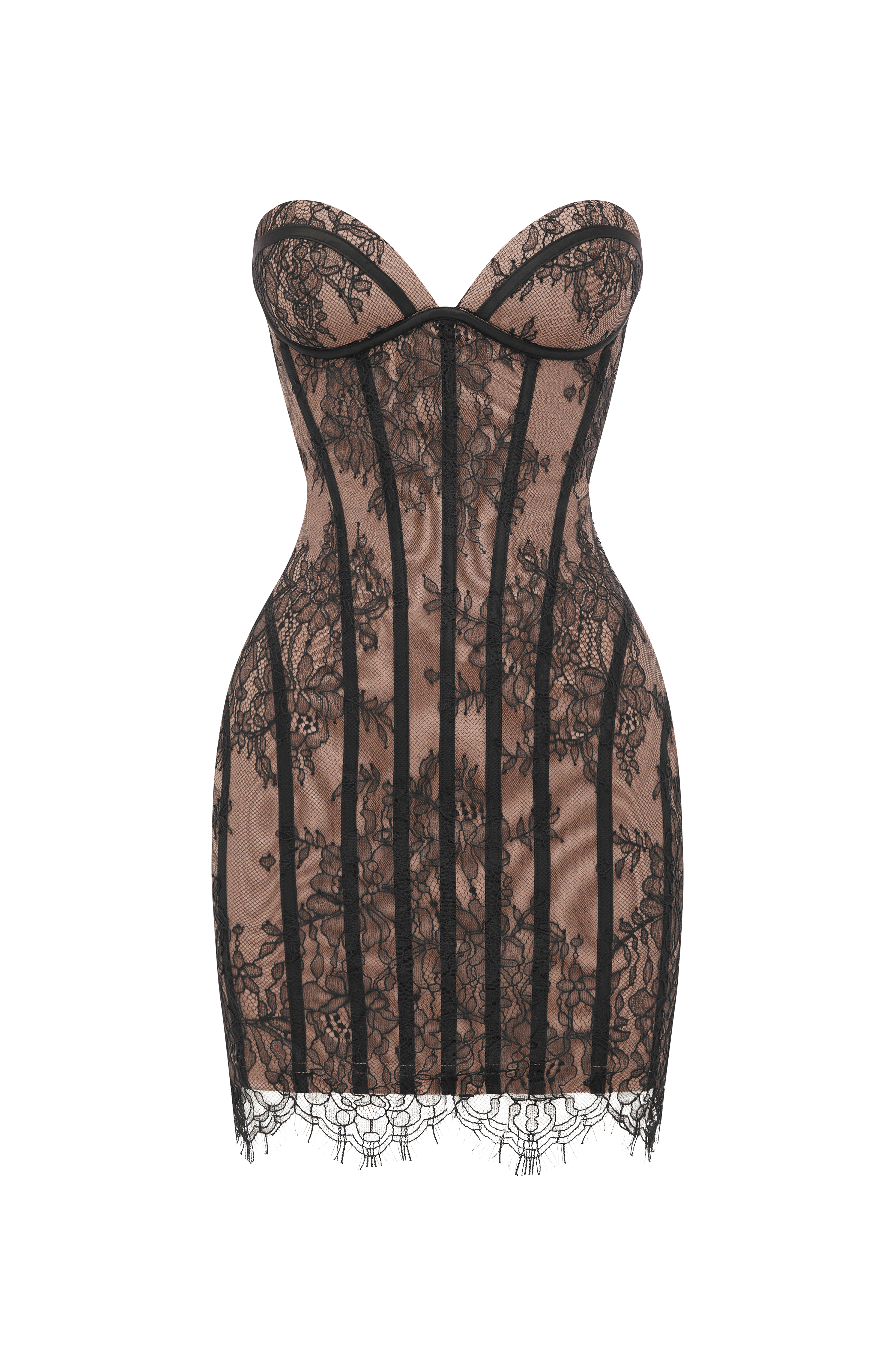 Sian - Abito Mini in Pizzo Floreale Nero