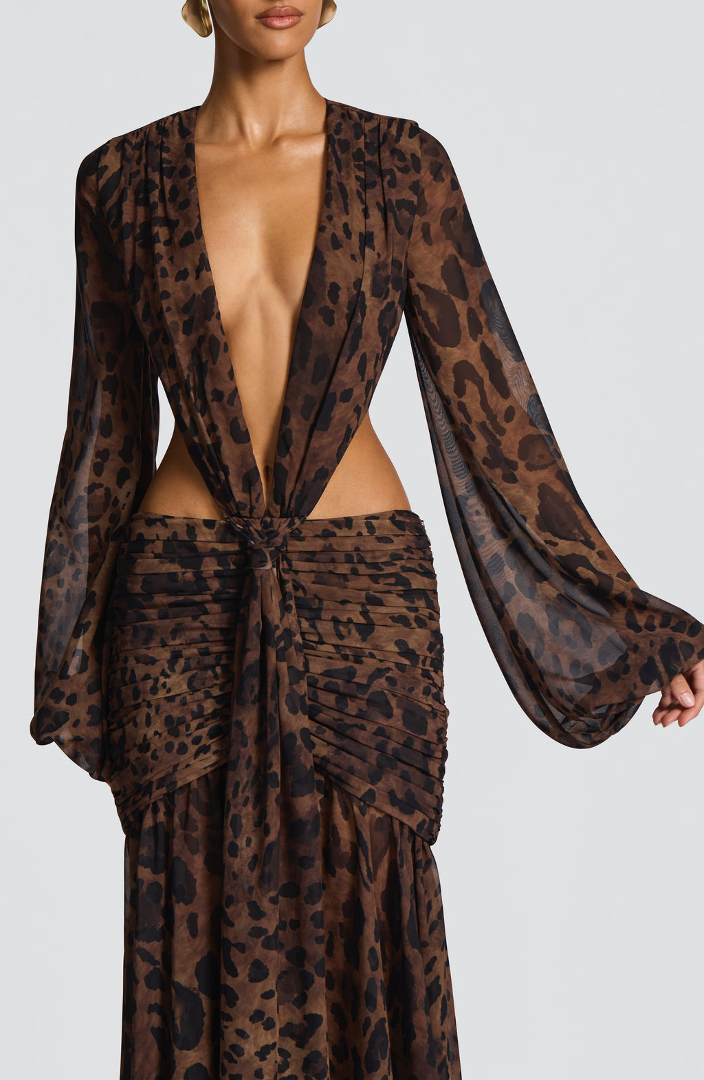 Andrina - Abito Maxi in Chiffon con Stampa Leopardo