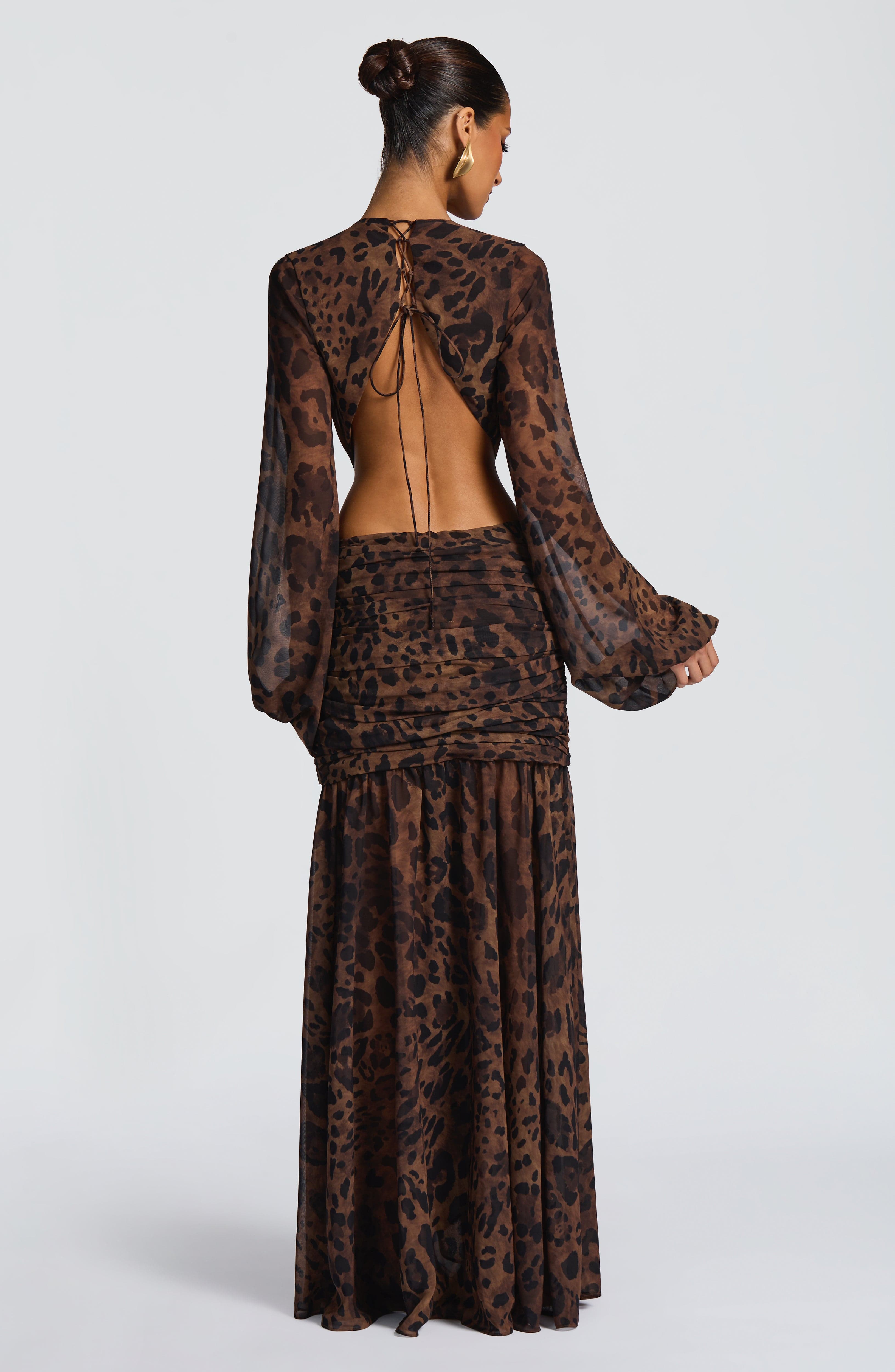 Andrina - Abito Maxi in Chiffon con Stampa Leopardo
