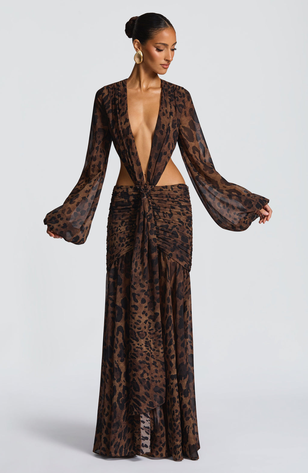 Andrina - Abito Maxi in Chiffon con Stampa Leopardo