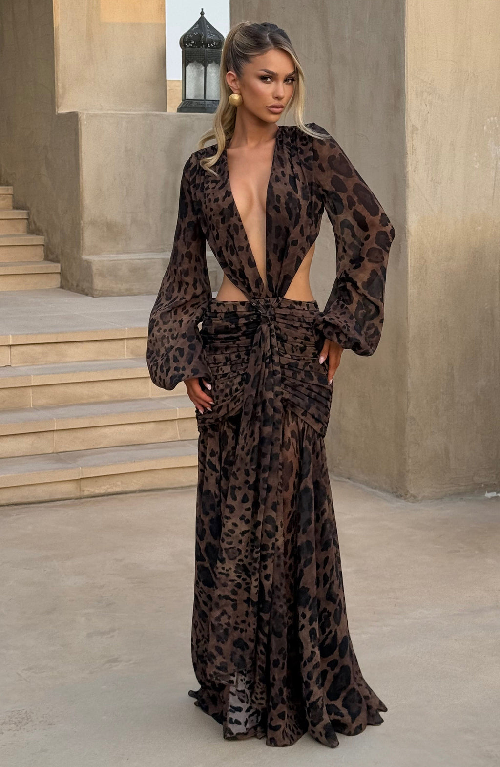Andrina - Abito Maxi in Chiffon con Stampa Leopardo