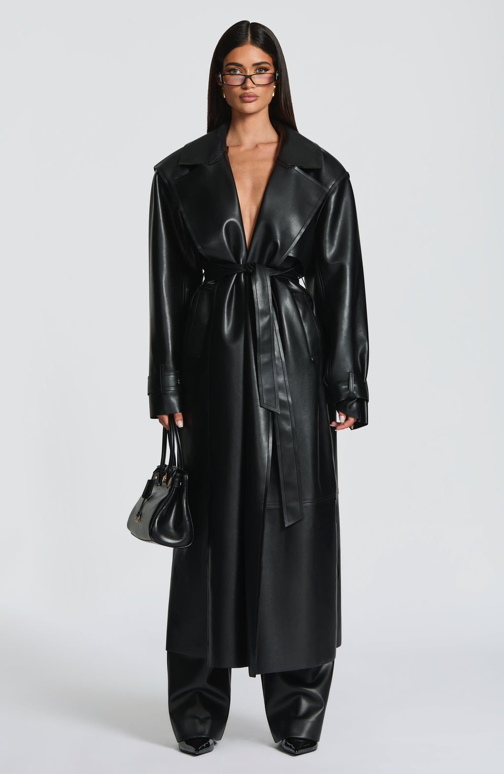 Sofía - Gabardina in Similpelle Nera