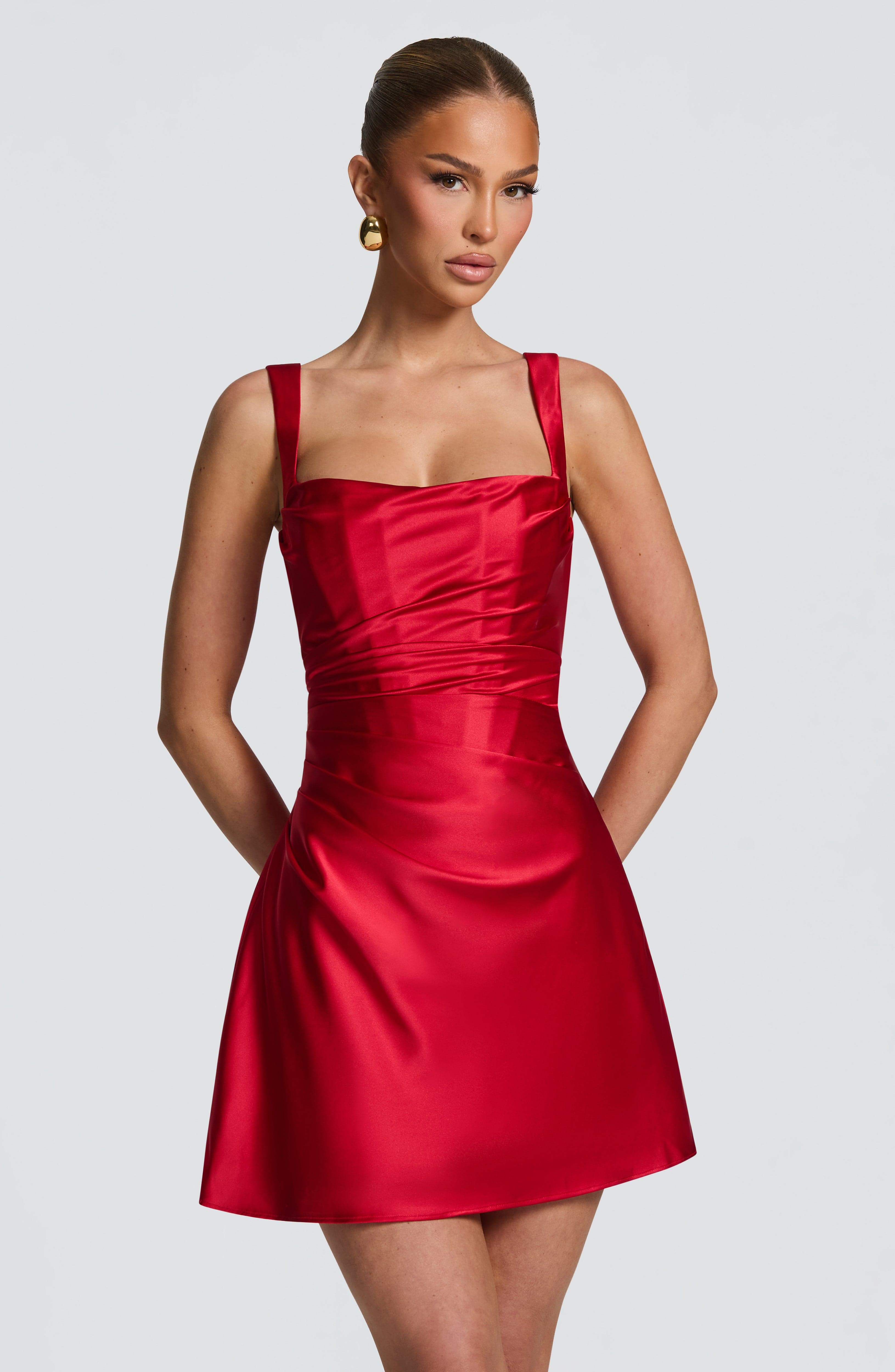 Calanthe - Abito Mini in Raso Rosso