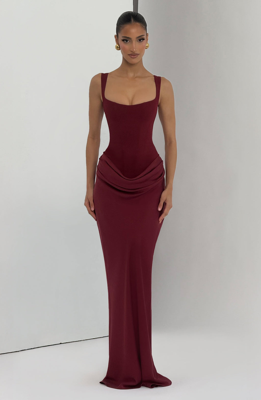 Denisa - Abito Maxi in Crêpe Bordeaux