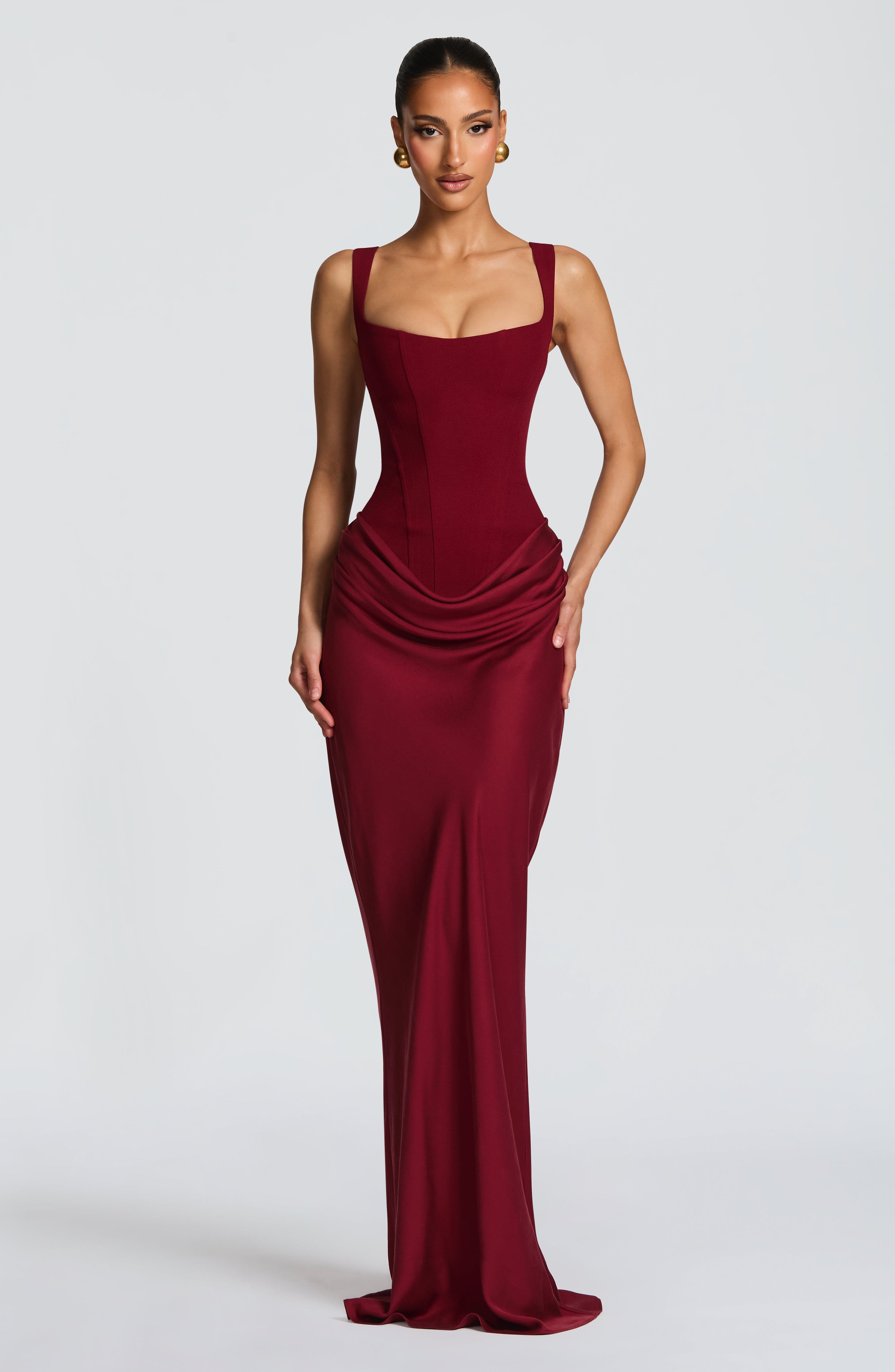 Denisa - Abito Maxi in Crêpe Bordeaux