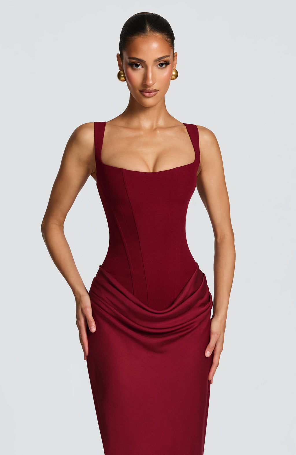 Denisa - Abito Maxi in Crêpe Bordeaux