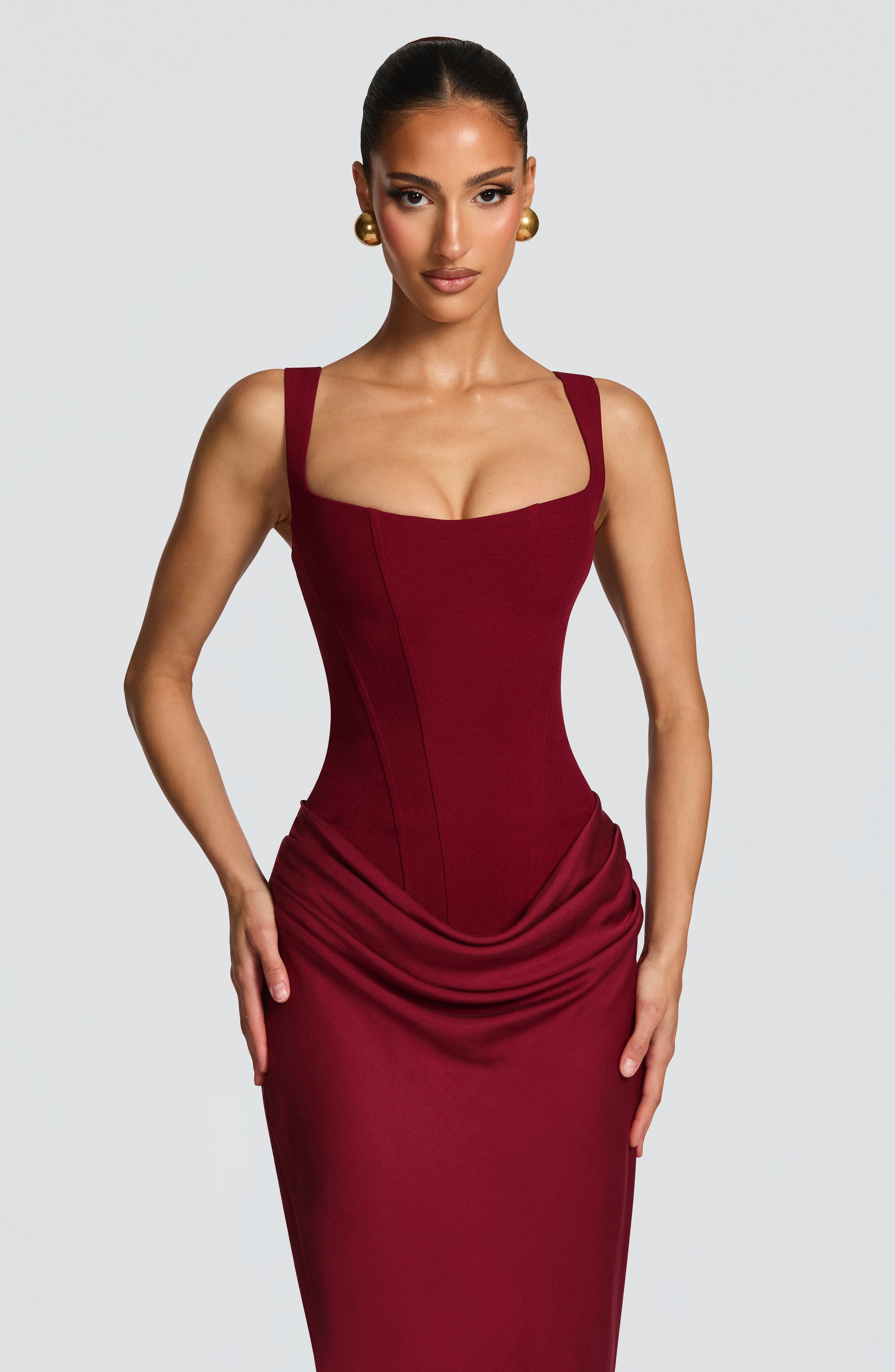 Denisa - Abito Maxi in Crêpe Bordeaux