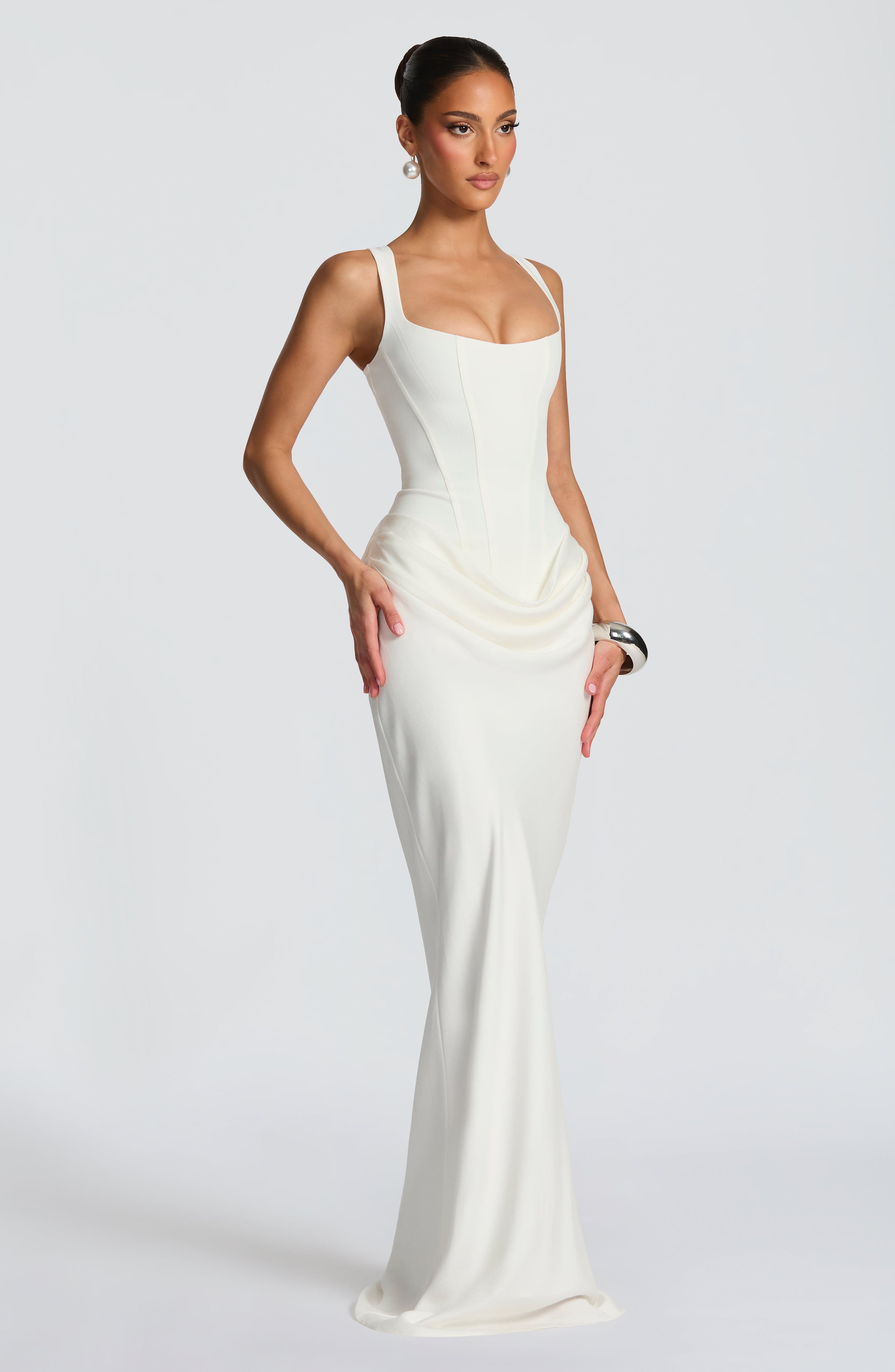 Denisa - Abito Maxi in Crêpe Avorio