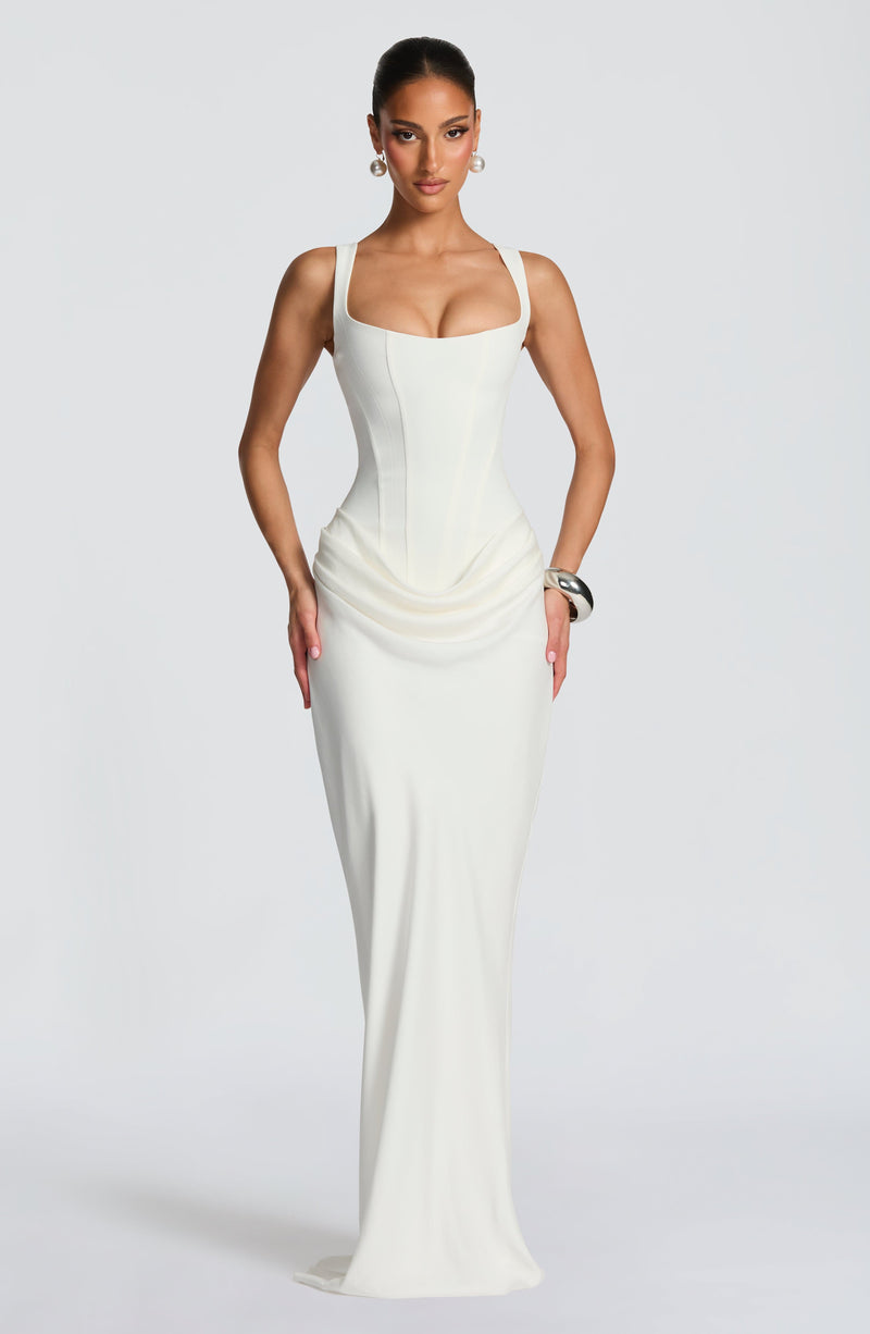 Denisa - Abito Maxi in Crêpe Avorio