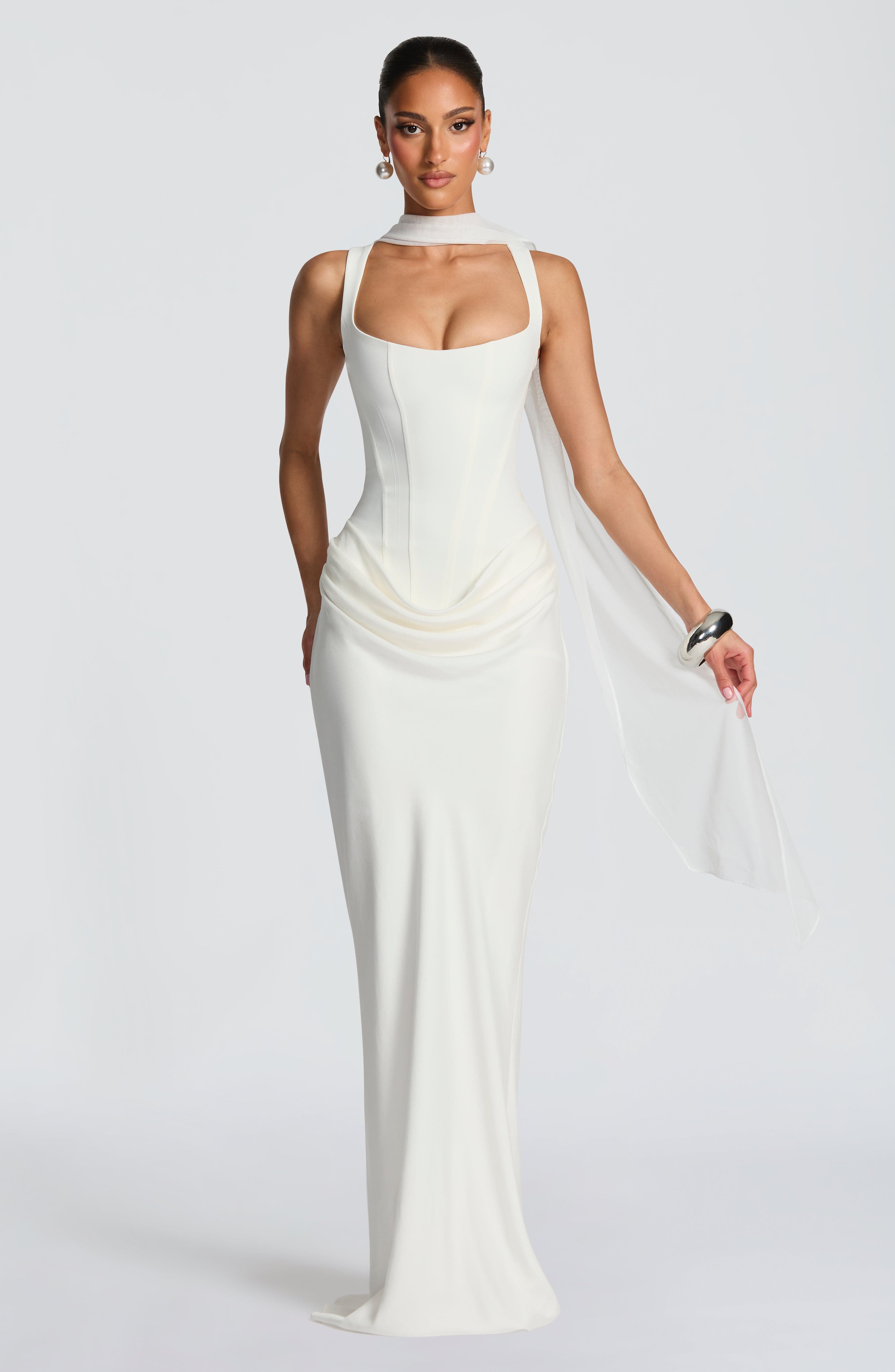 Denisa - Abito Maxi in Crêpe Avorio