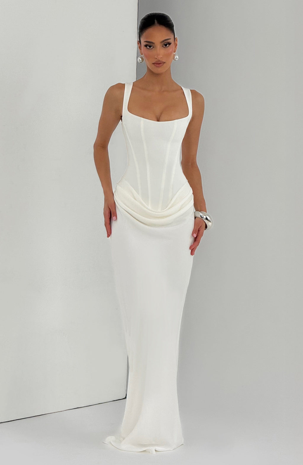 Denisa - Abito Maxi in Crêpe Avorio