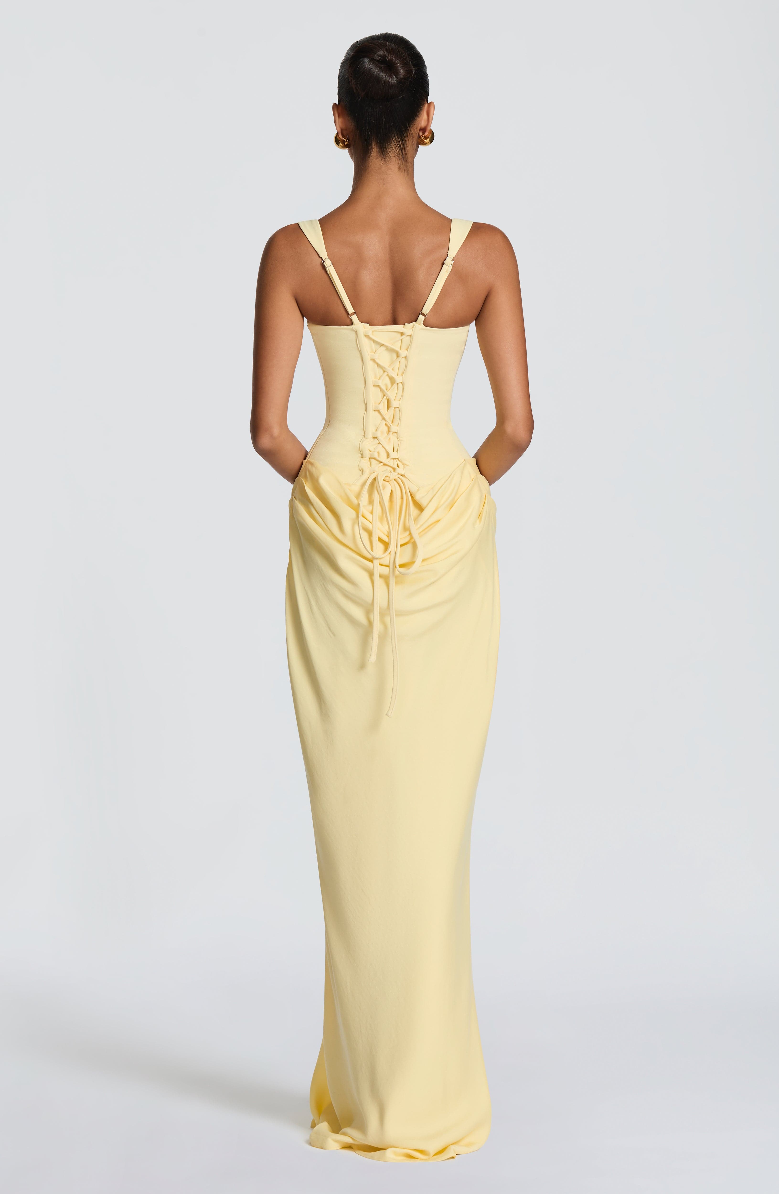 Denisa - Abito Maxi in Crêpe Giallo Limone