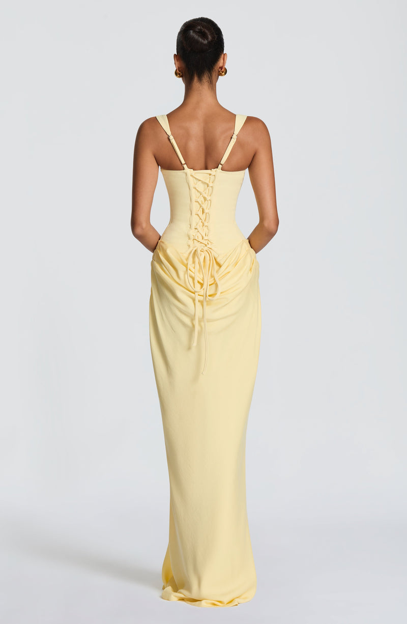 Denisa - Abito Maxi in Crêpe Giallo Limone