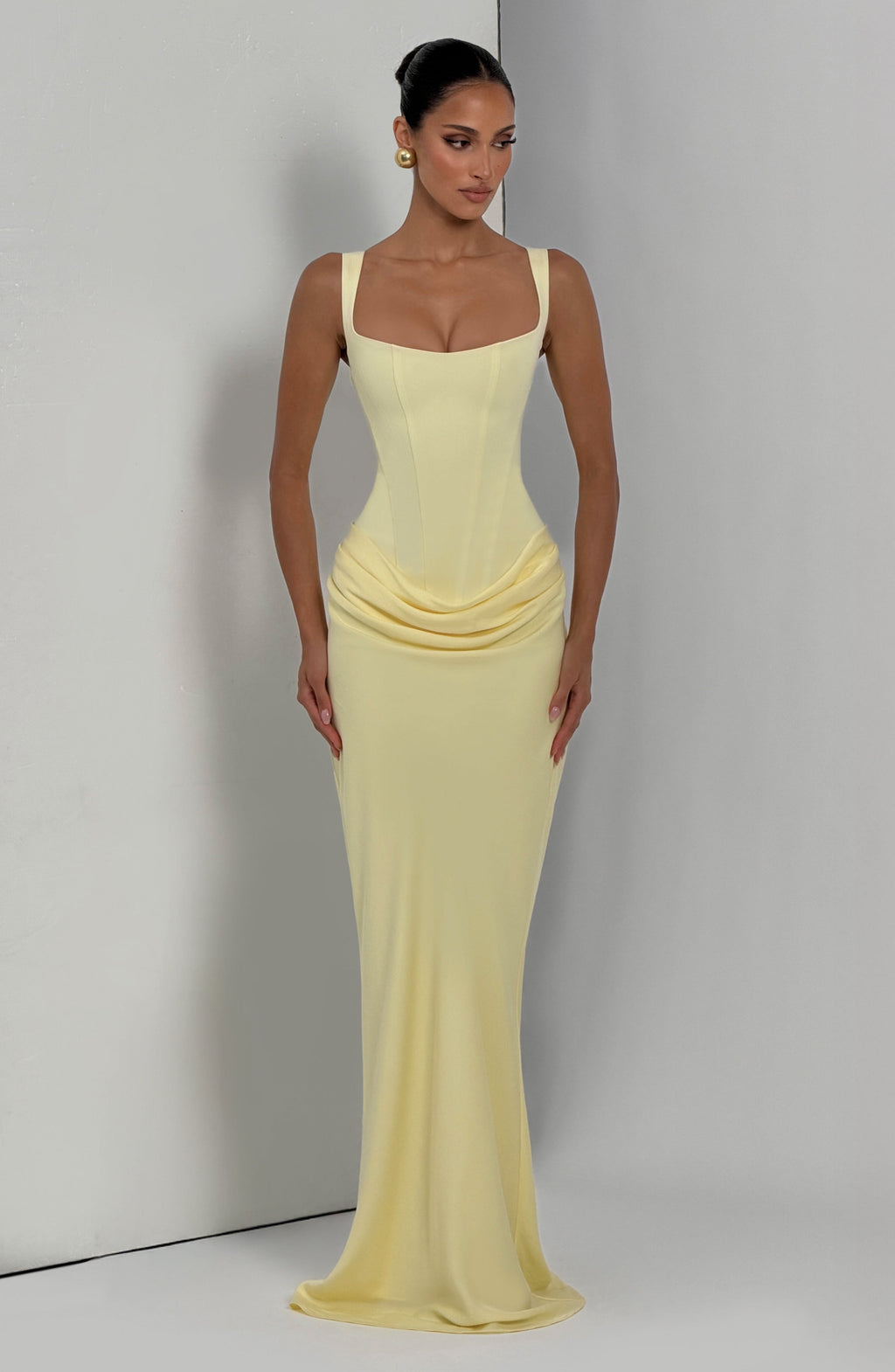 Denisa - Abito Maxi in Crêpe Giallo Limone