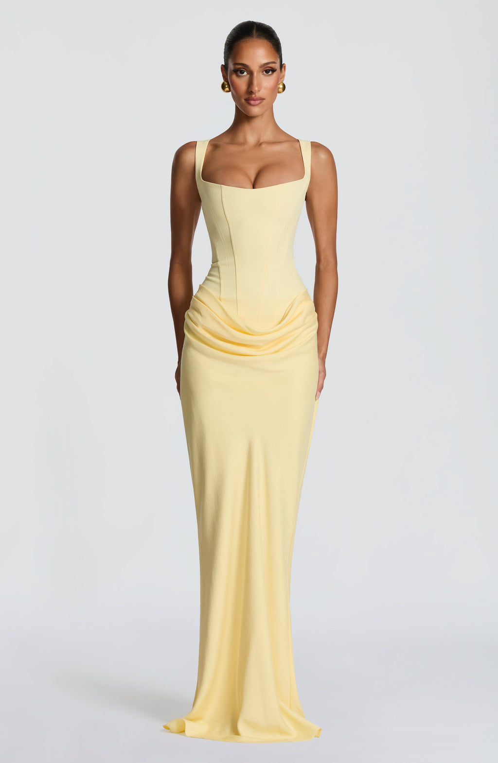 Denisa - Abito Maxi in Crêpe Giallo Limone