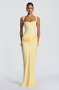 Denisa - Abito Maxi in Crêpe Giallo Limone