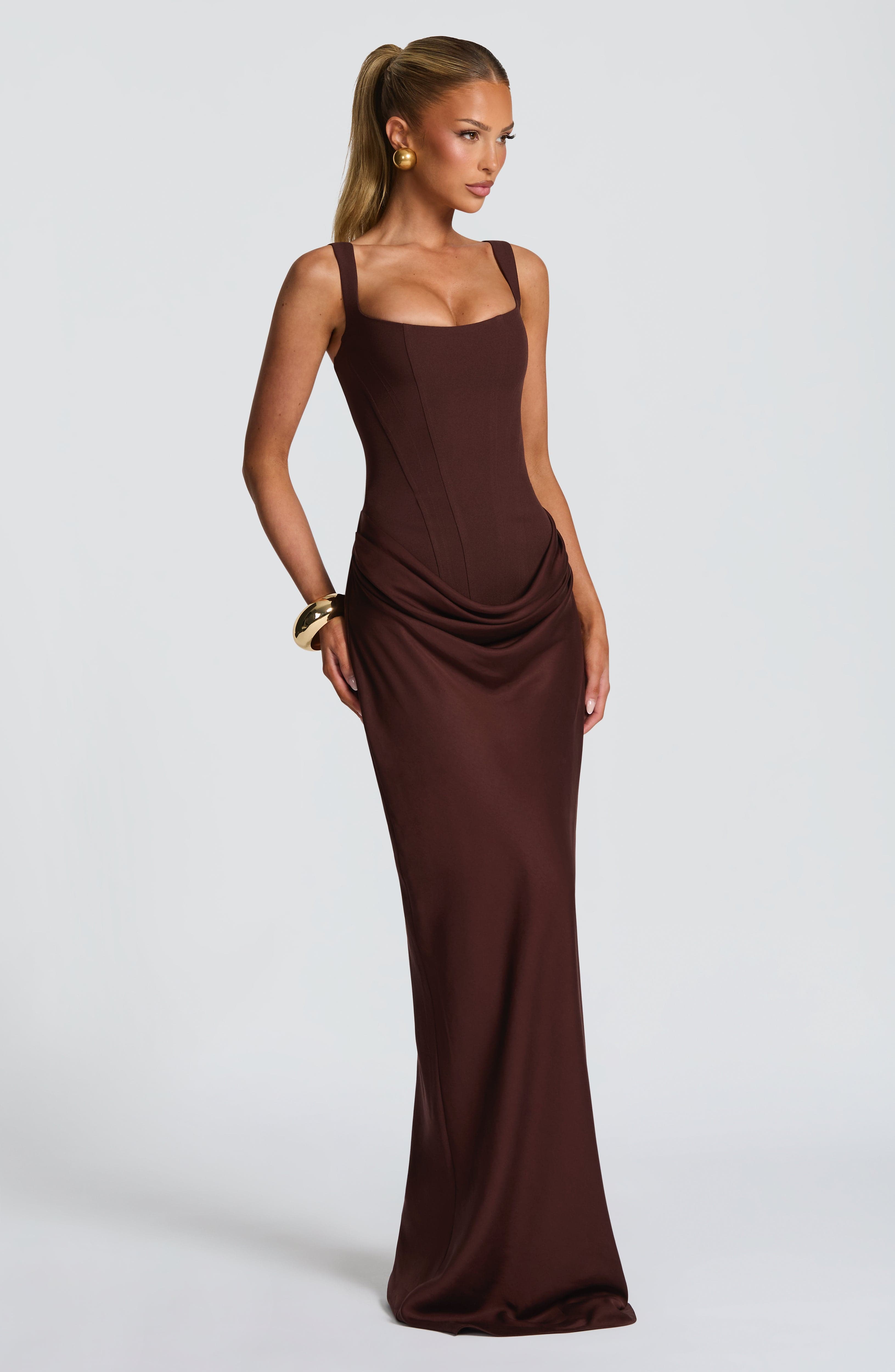Denisa - Abito Maxi in Crêpe Prugna