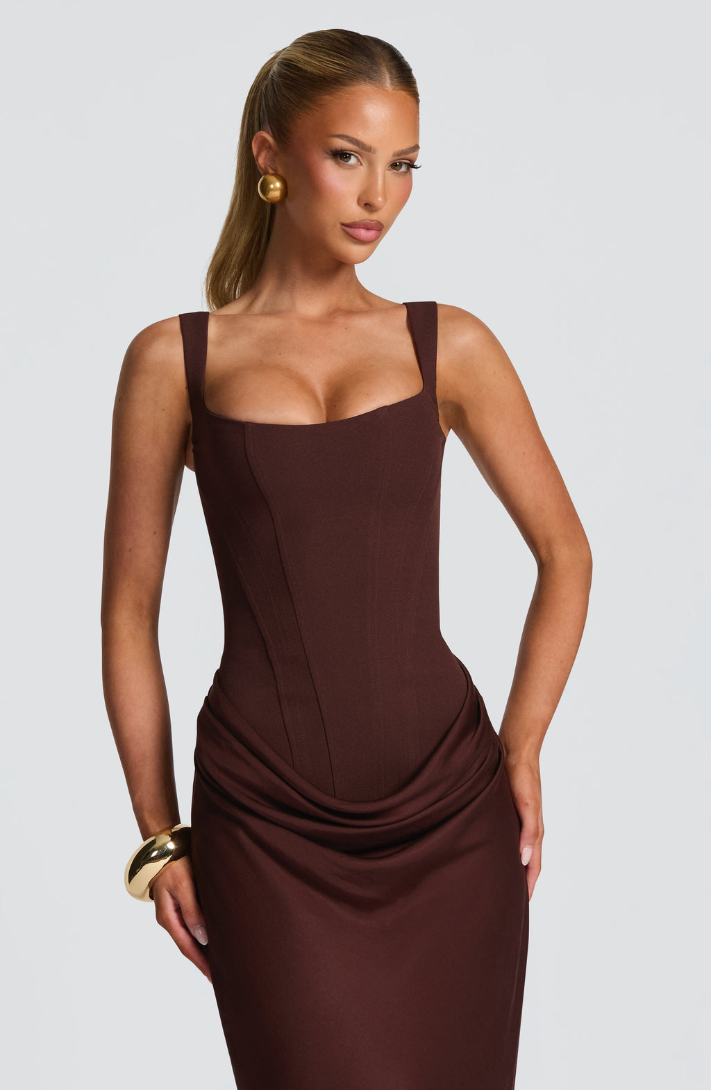 Denisa - Abito Maxi in Crêpe Prugna