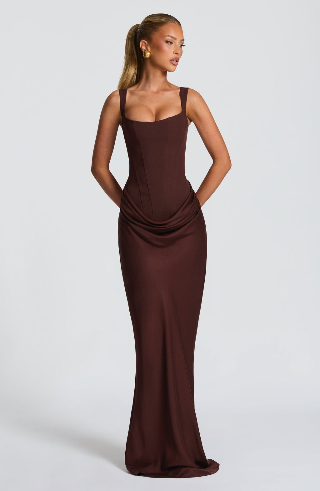 Denisa - Abito Maxi in Crêpe Prugna
