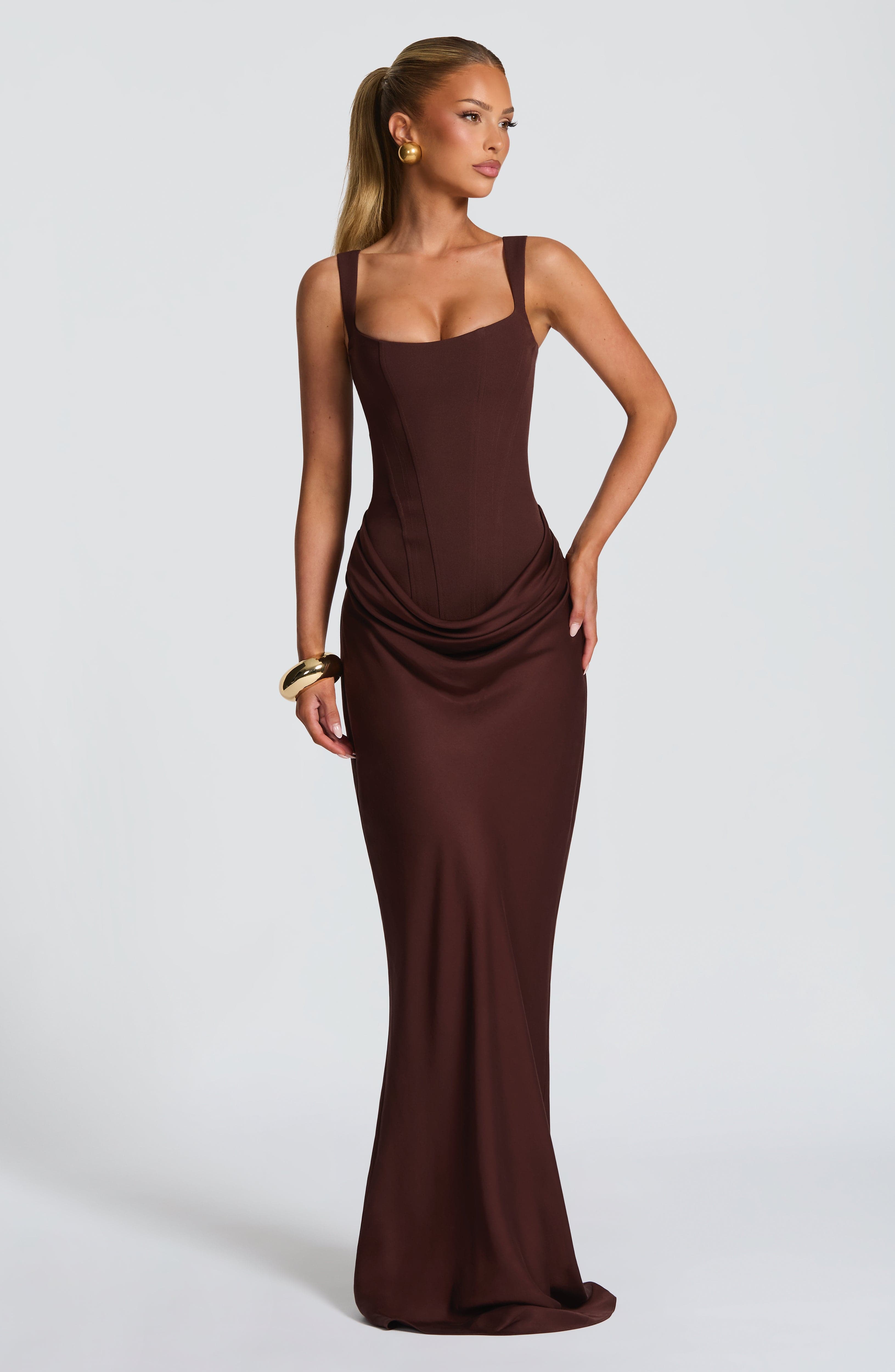 Denisa - Abito Maxi in Crêpe Prugna