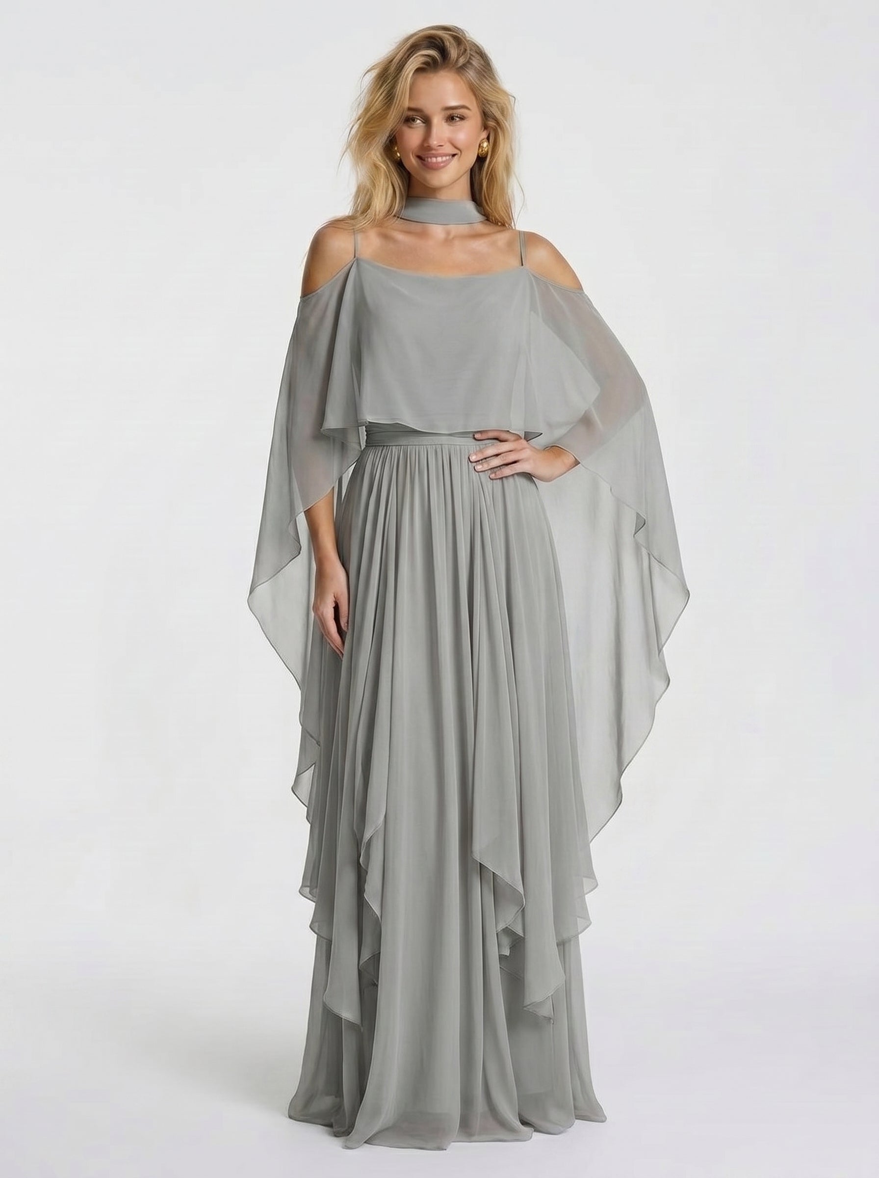 Isabela - Completo da Gala in Chiffon con Scollo Bardot