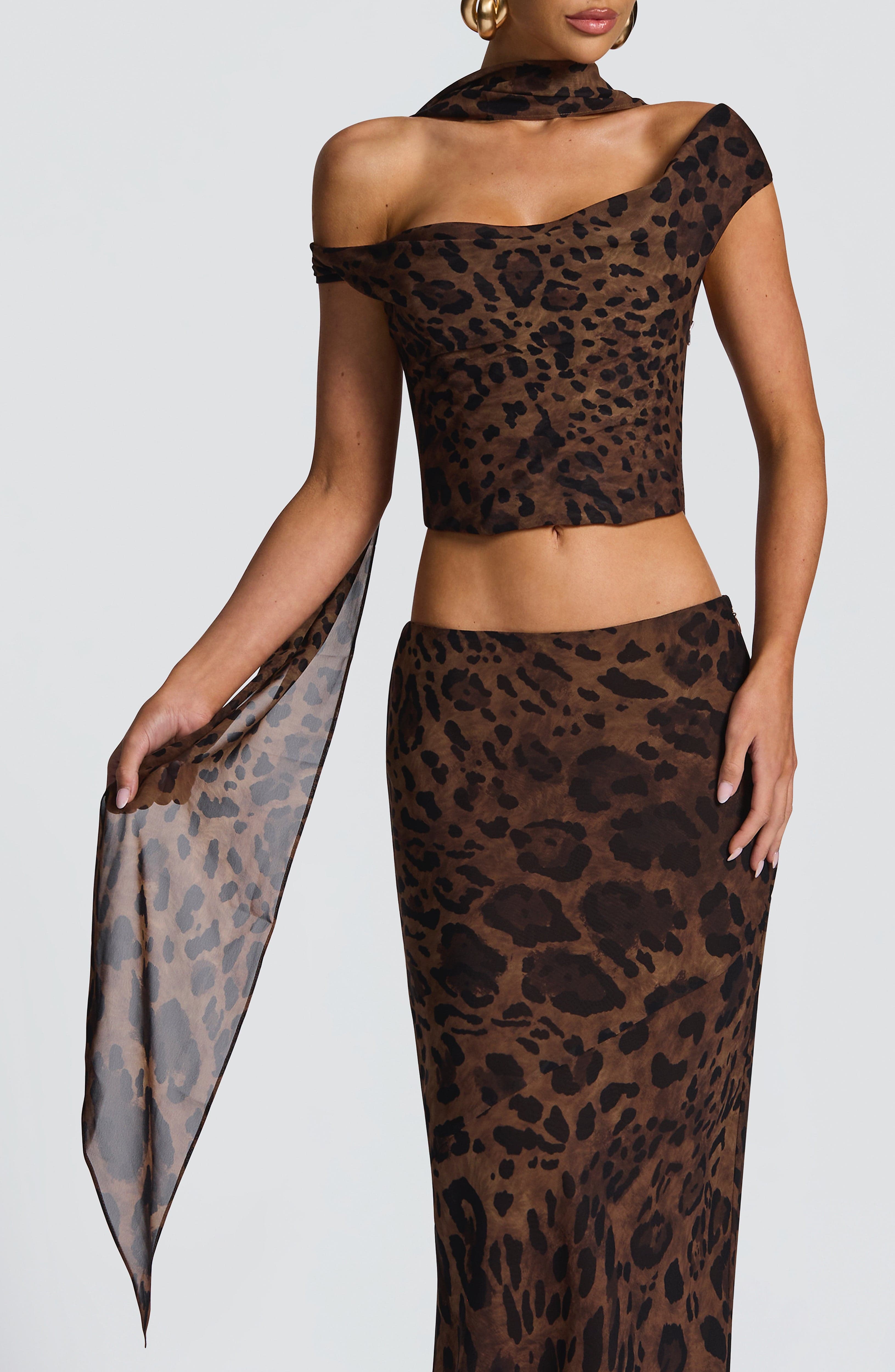 Freda - Foulard in Chiffon con Stampa Leopardo