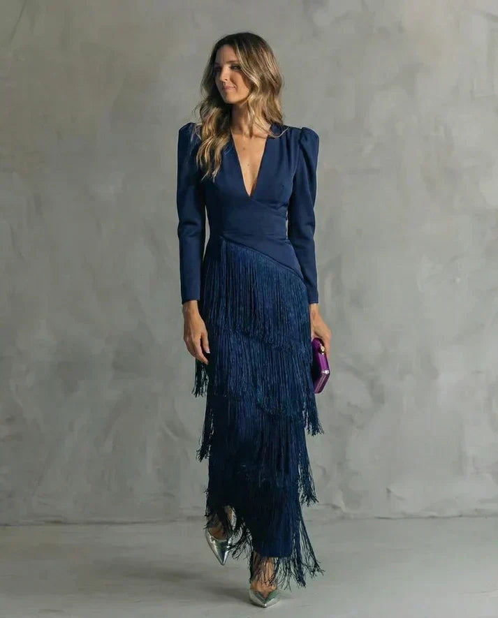Clara - Abito da Gala con Maniche a Frange