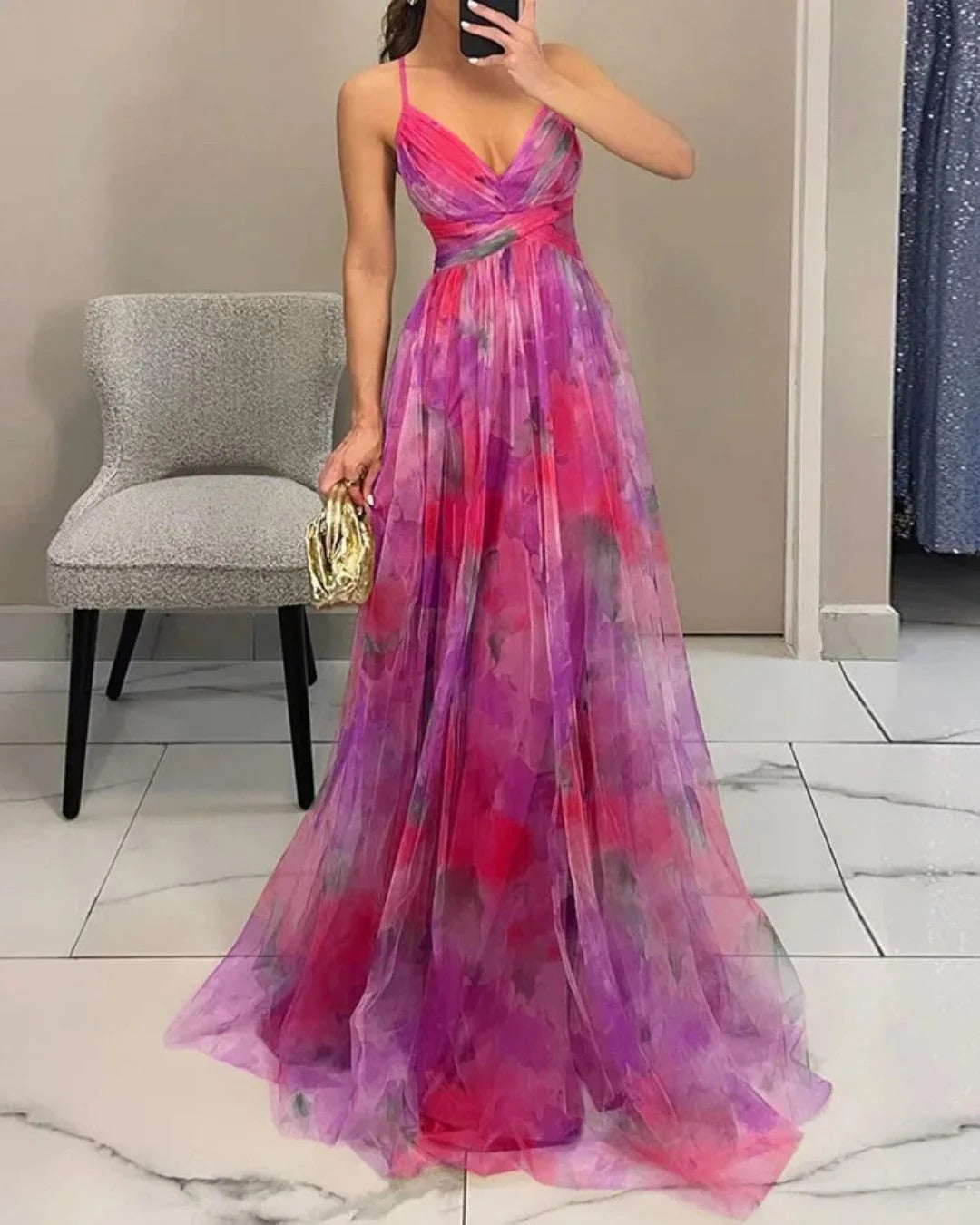Aitana - Abito da Gala in Georgette Floreale