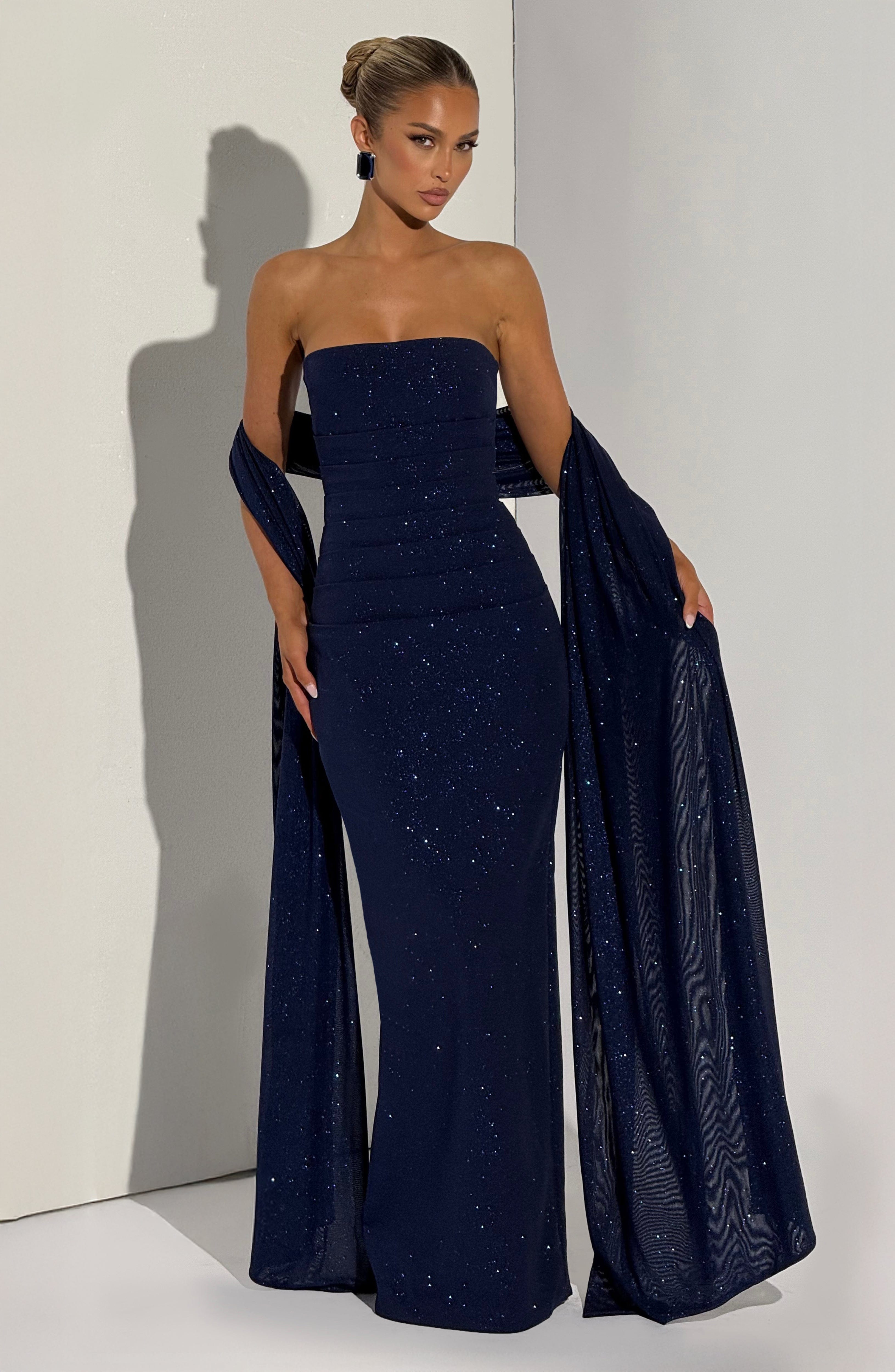 Valeria - Abito da Gala in Crêpe Blu Navy