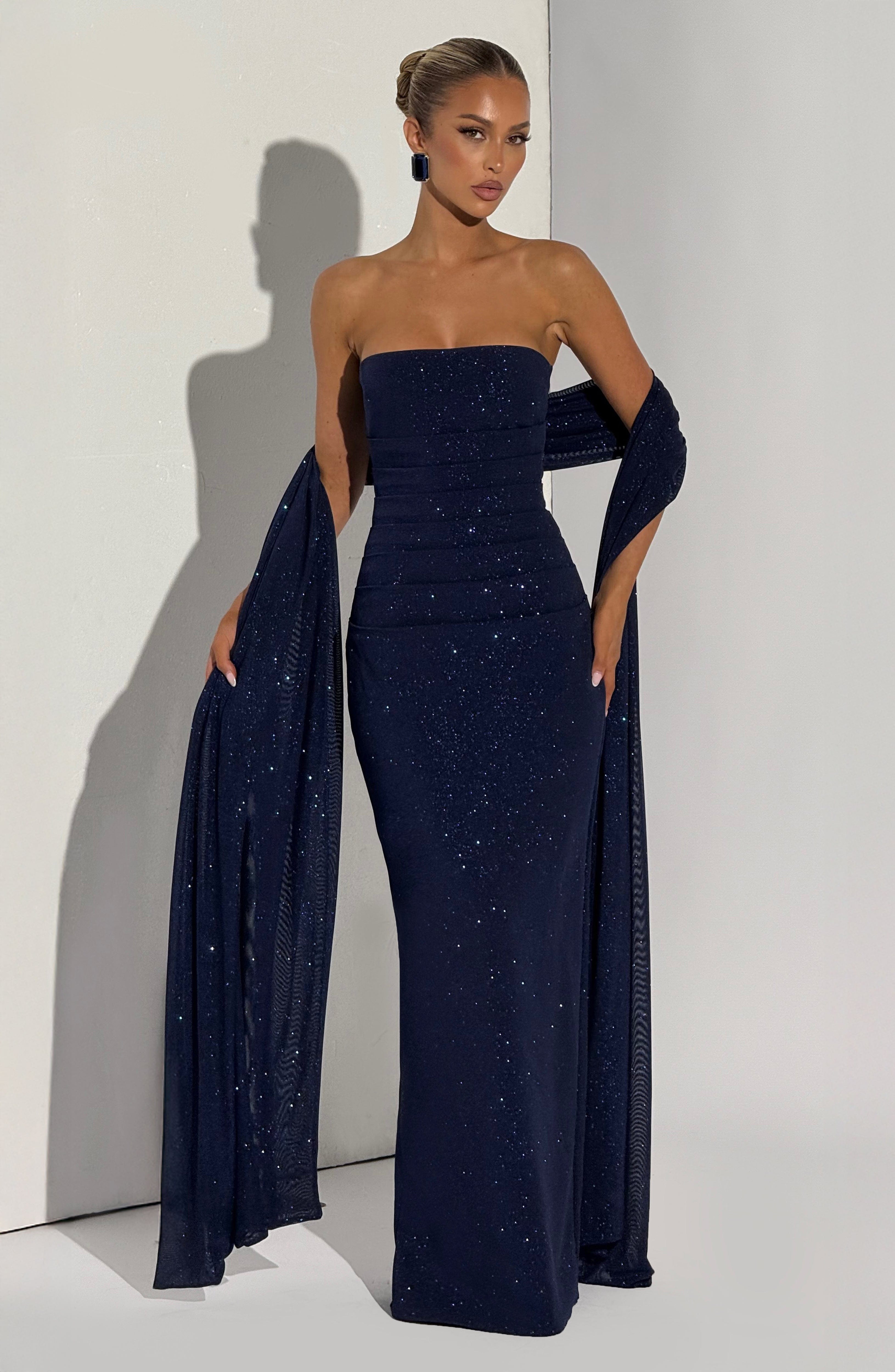 Valeria - Abito da Gala in Crêpe Blu Navy