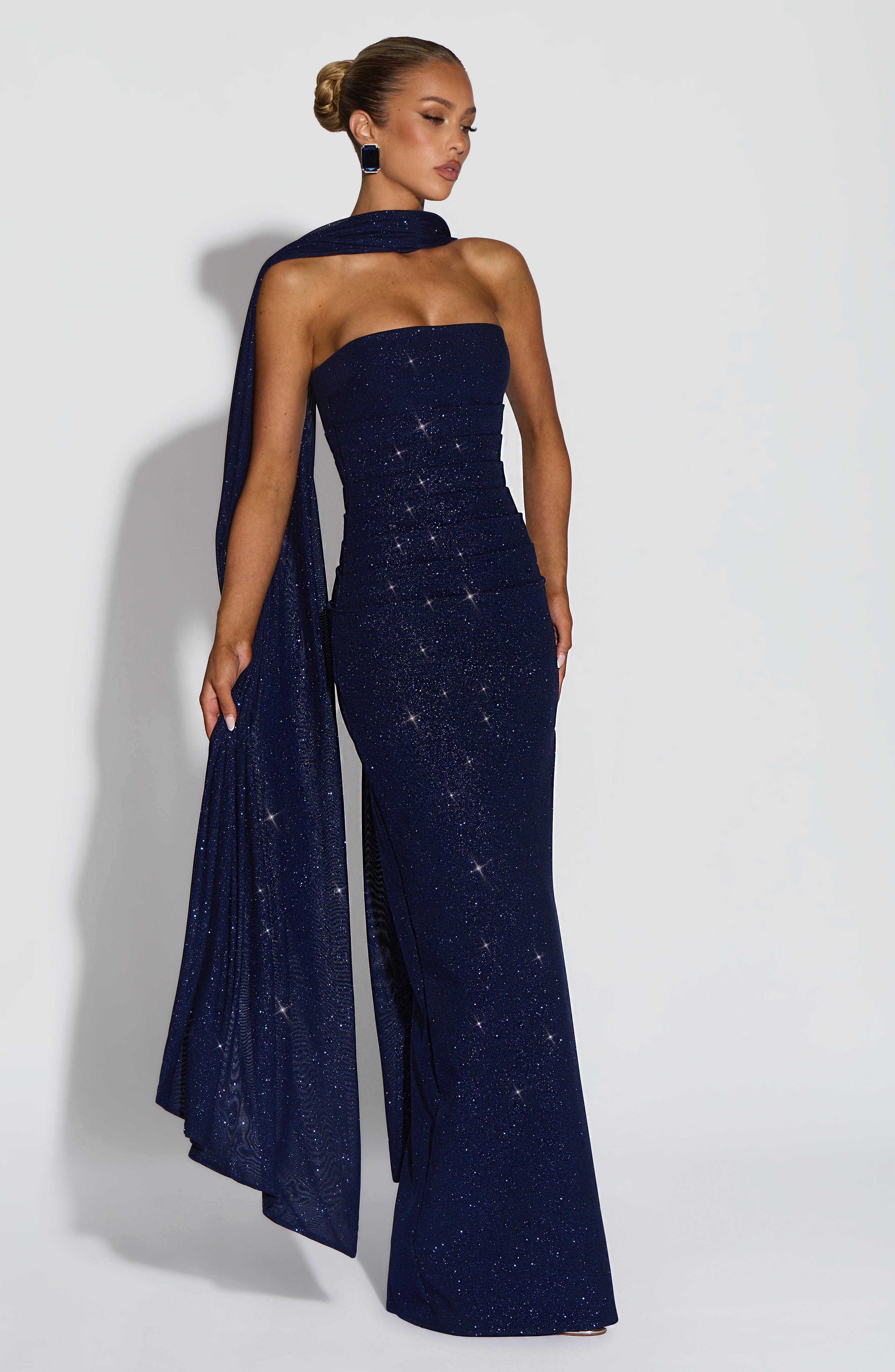 Valeria - Abito da Gala in Crêpe Blu Navy