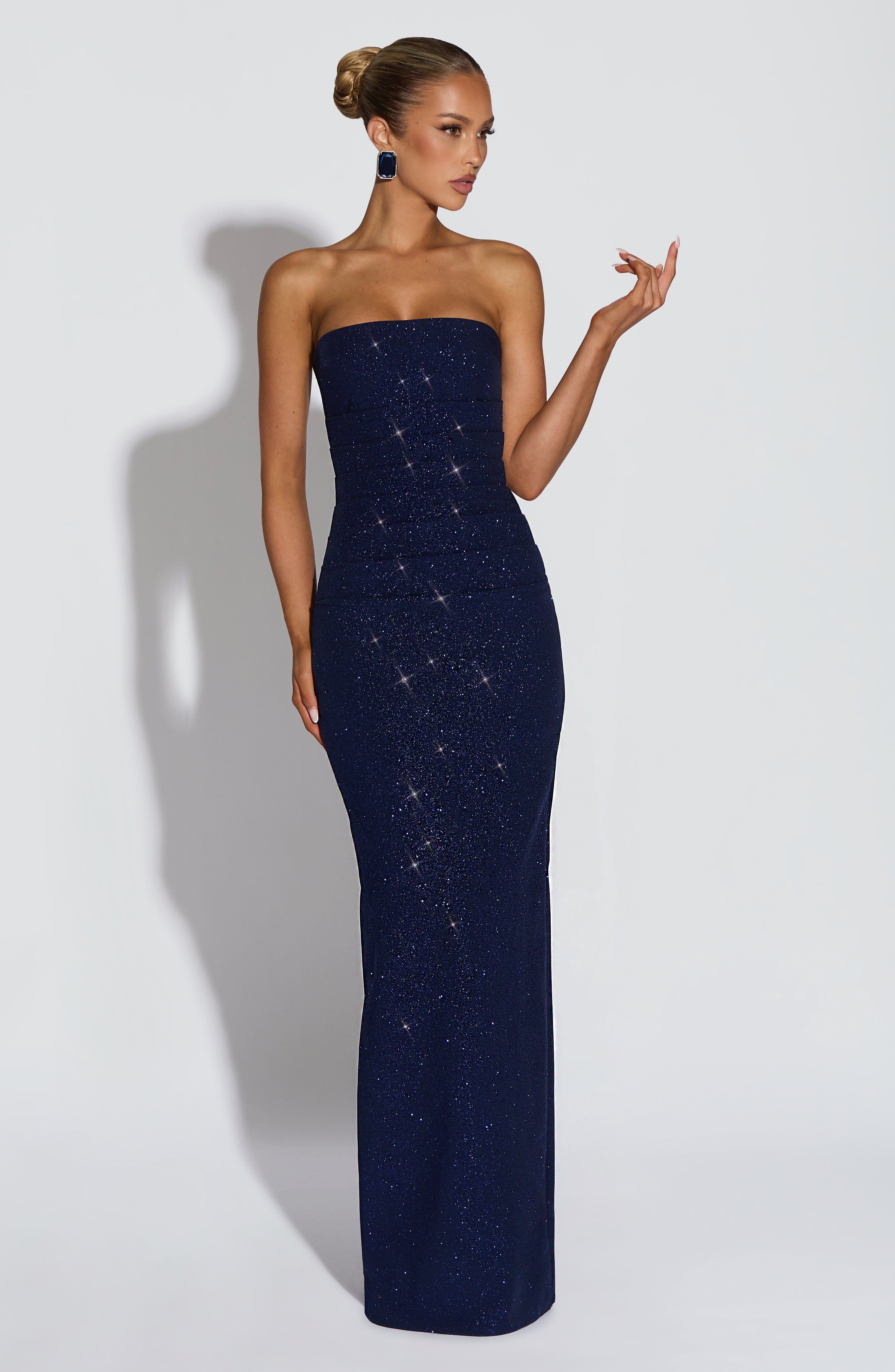 Valeria - Abito da Gala in Crêpe Blu Navy