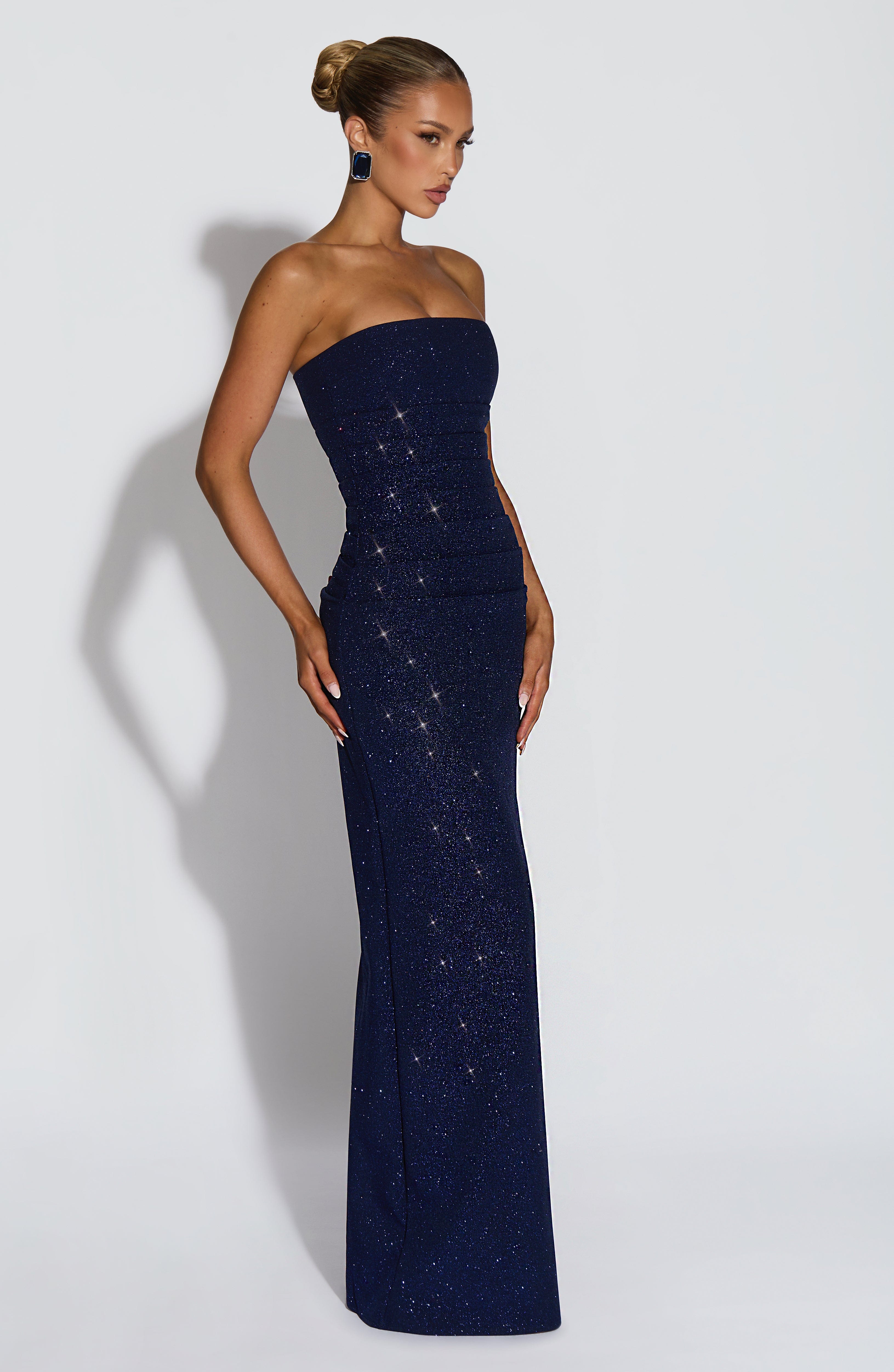 Valeria - Abito da Gala in Crêpe Blu Navy