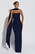 Valeria - Abito da Gala in Crêpe Blu Navy