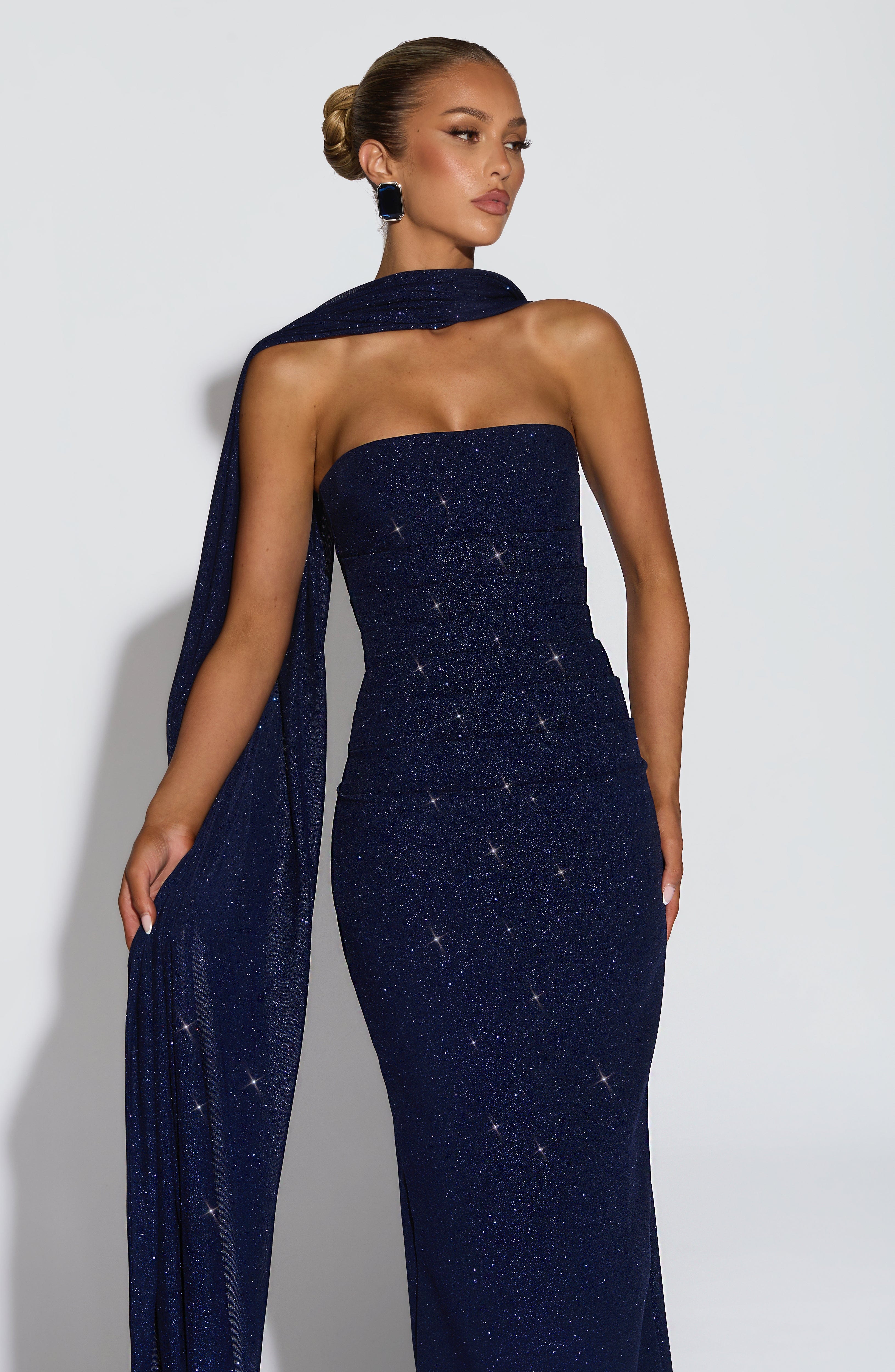 Valeria - Abito da Gala in Crêpe Blu Navy