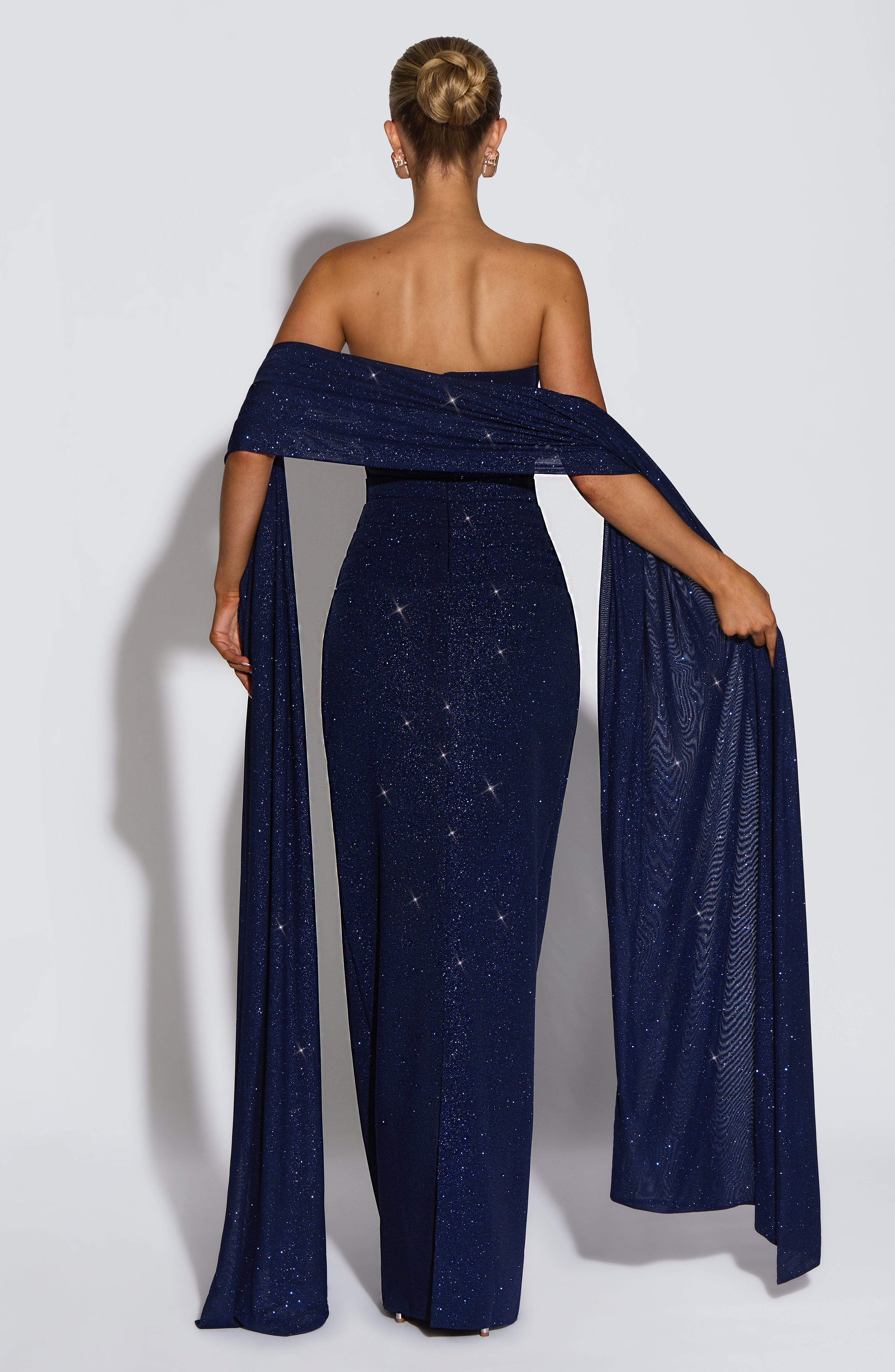 Valeria - Abito da Gala in Crêpe Blu Navy